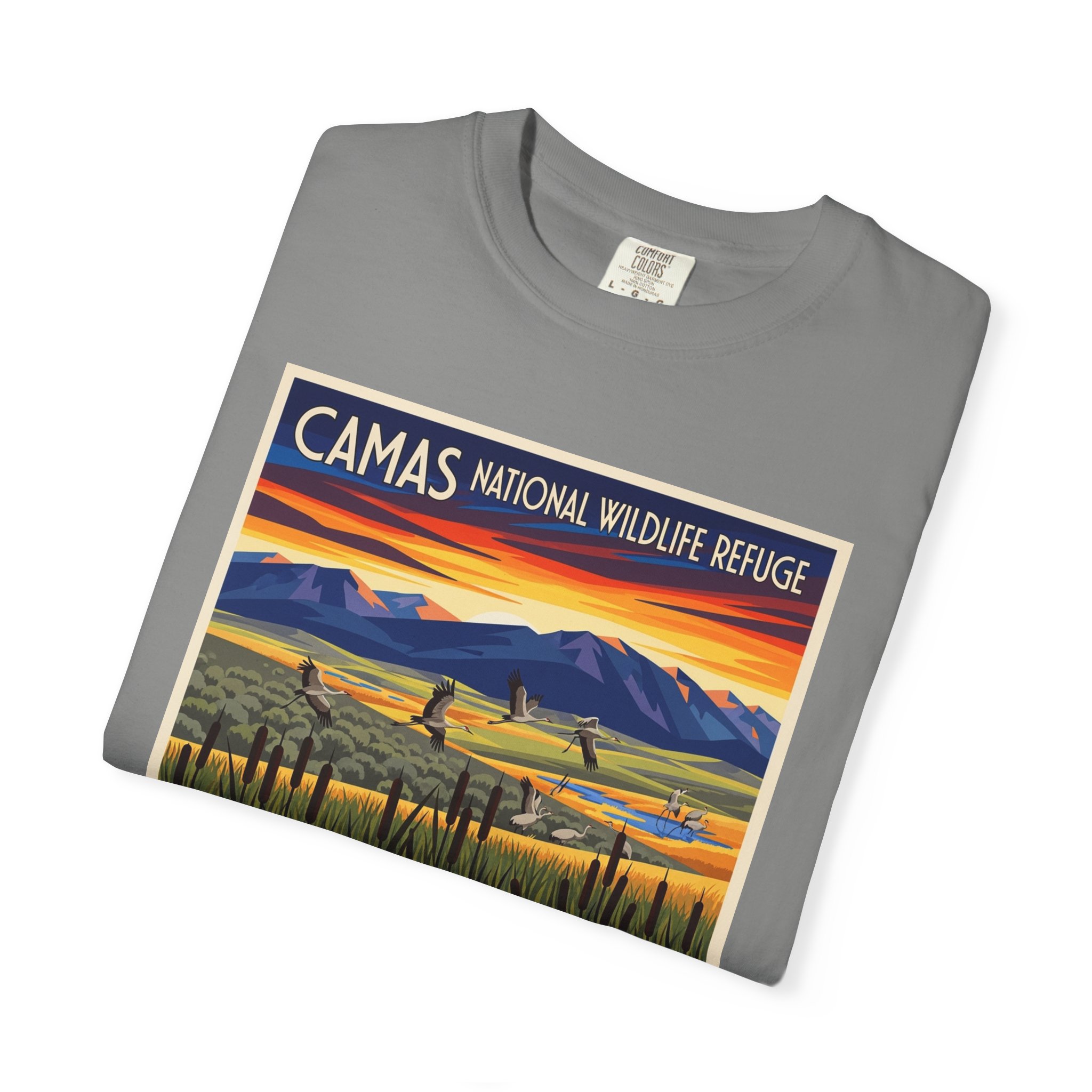 Camas National Wildlife Refuge WPA Style Unisex T-shirt - Image 9