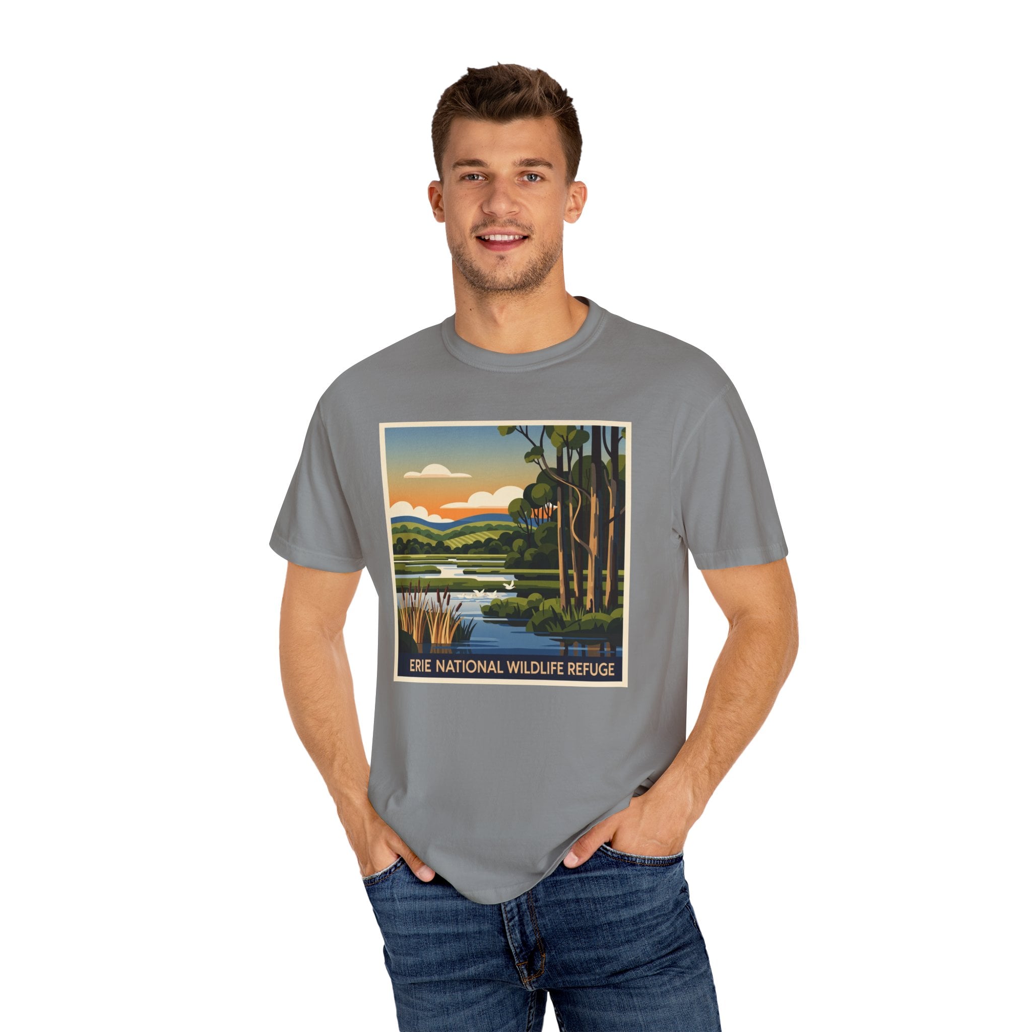 Erie National Wildlife Refuge WPA Style Unisex T-shirt - Image 10