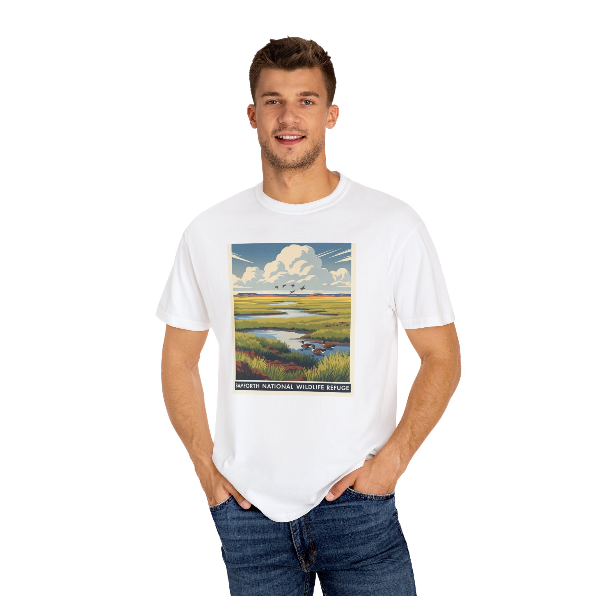 Bamforth National Wildlife Refuge WPA Style Unisex T-shirt - Image 4