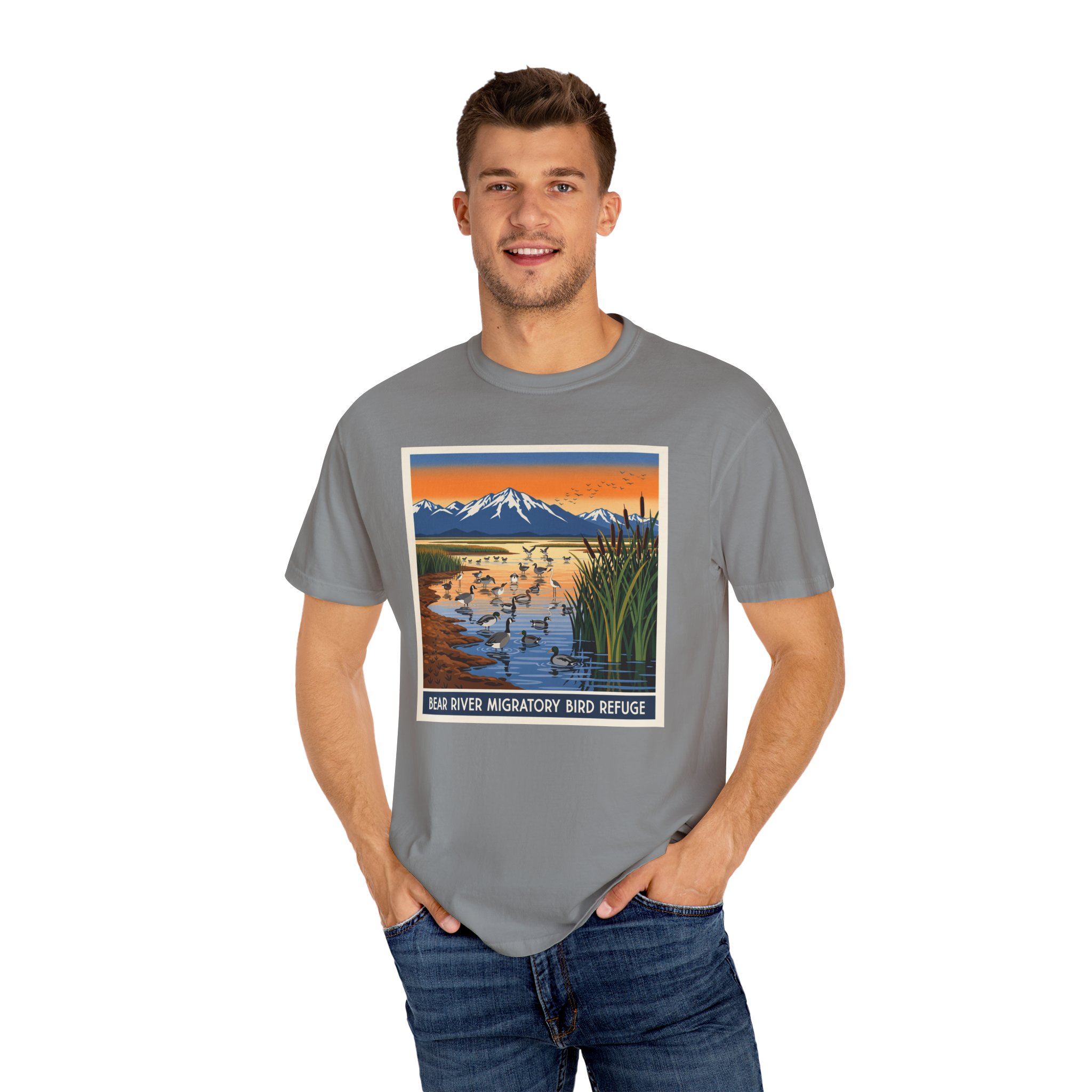 Bear River Migratory Bird Refuge WPA Style Unisex T-shirt - Image 10