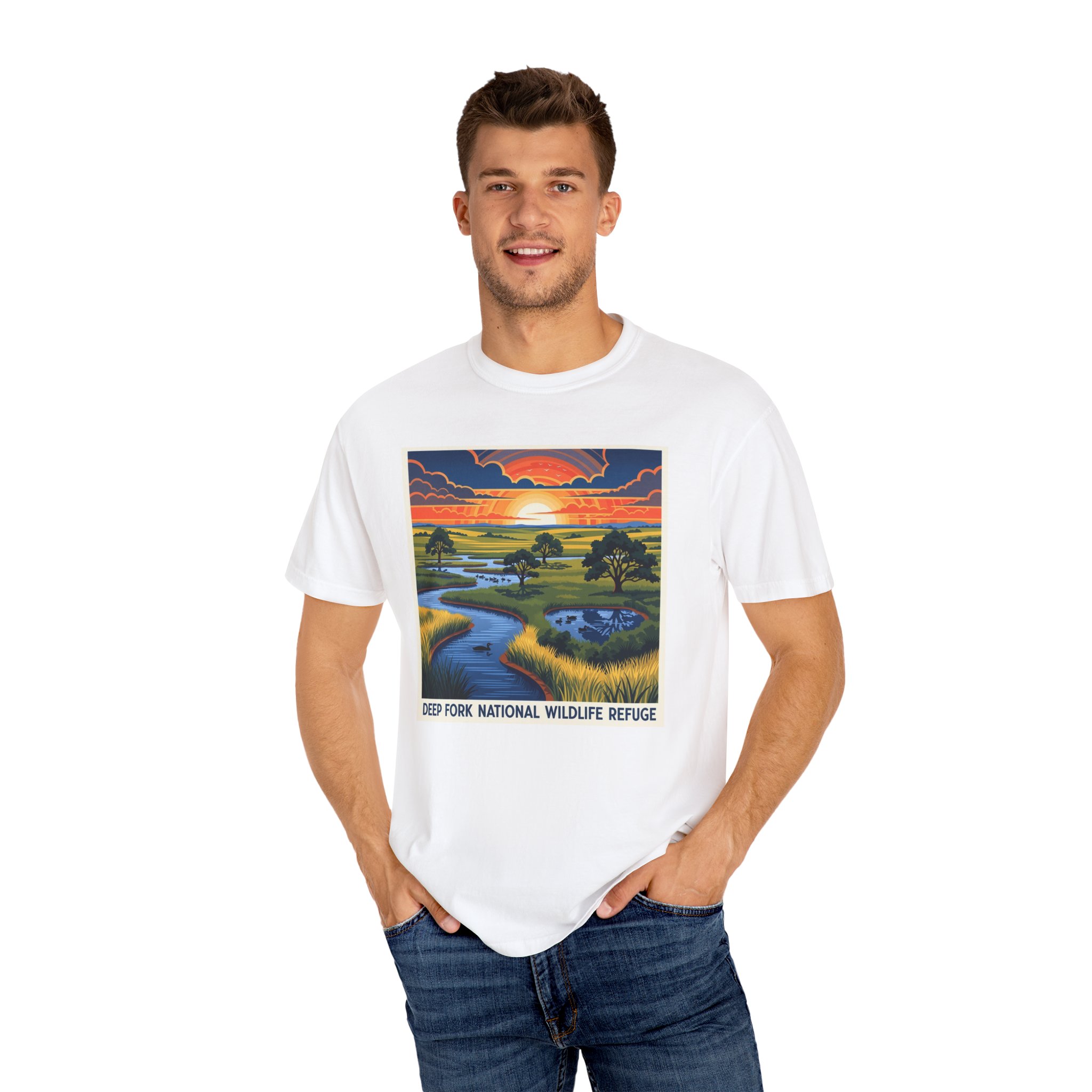 Deep Fork National Wildlife Refuge WPA Style Unisex T-shirt - Image 4
