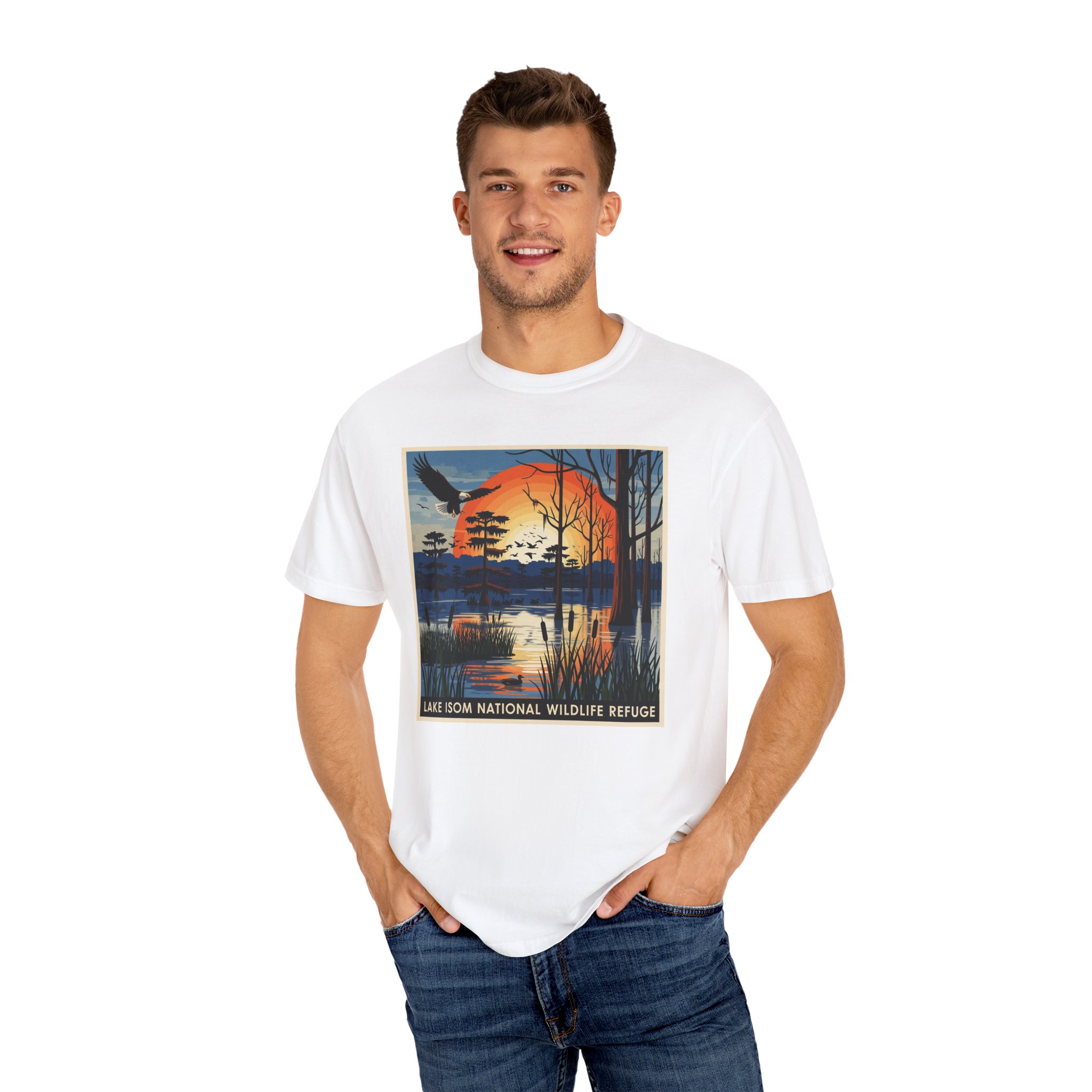 Lake Isom National Wildlife Refuge WPA Style Unisex T-shirt - Image 4