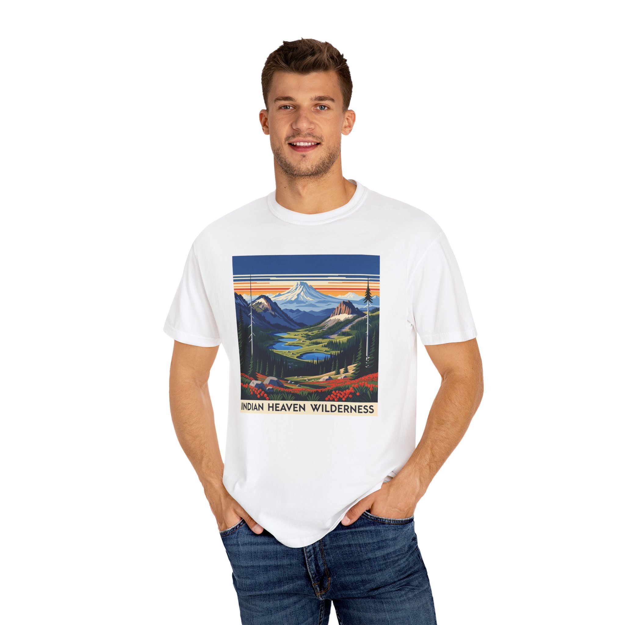 Indian Heaven Wilderness WPA Style Unisex T-shirt - Image 4