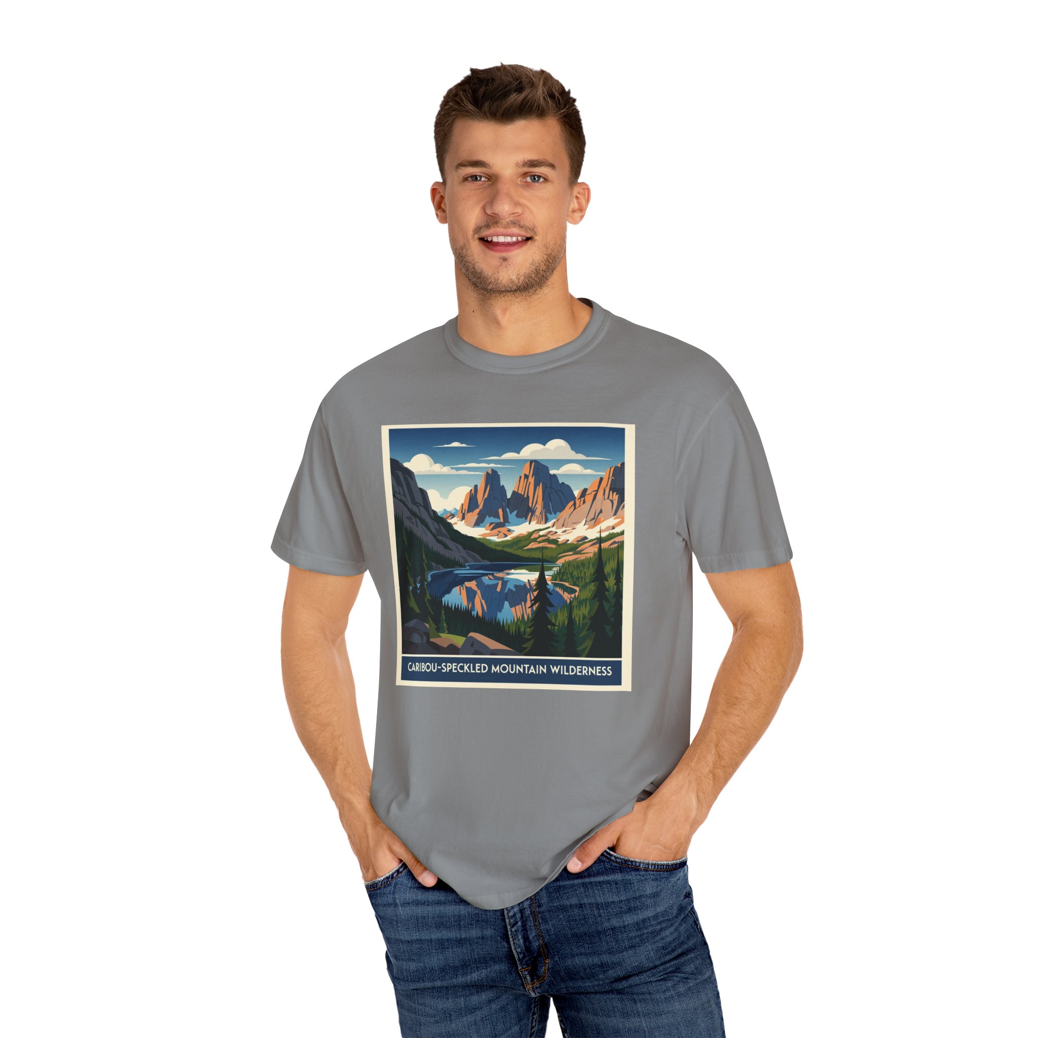 Caribou–Speckled Mountain Wilderness WPA Style Unisex T-shirt - Image 10