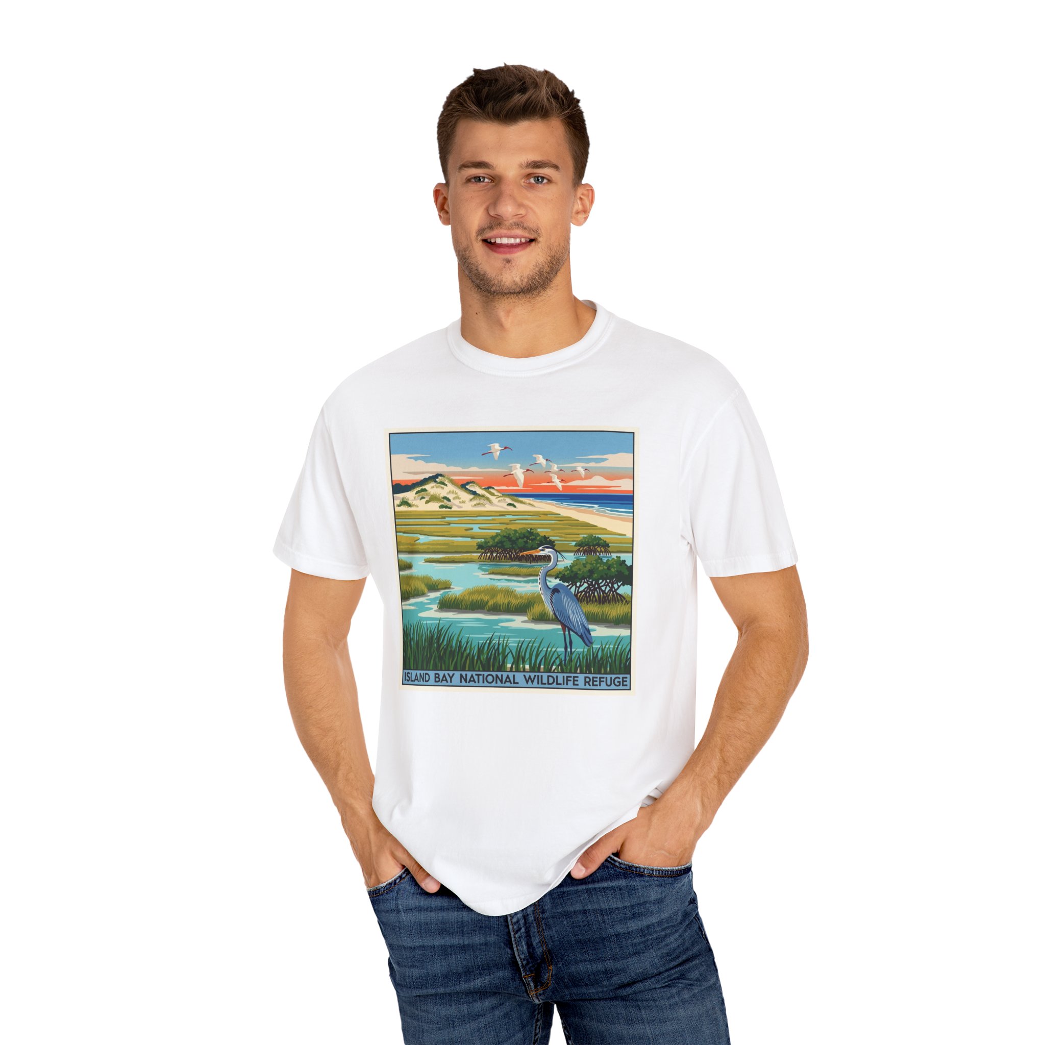 Island Bay National Wildlife Refuge WPA Style Unisex T-shirt - Image 4