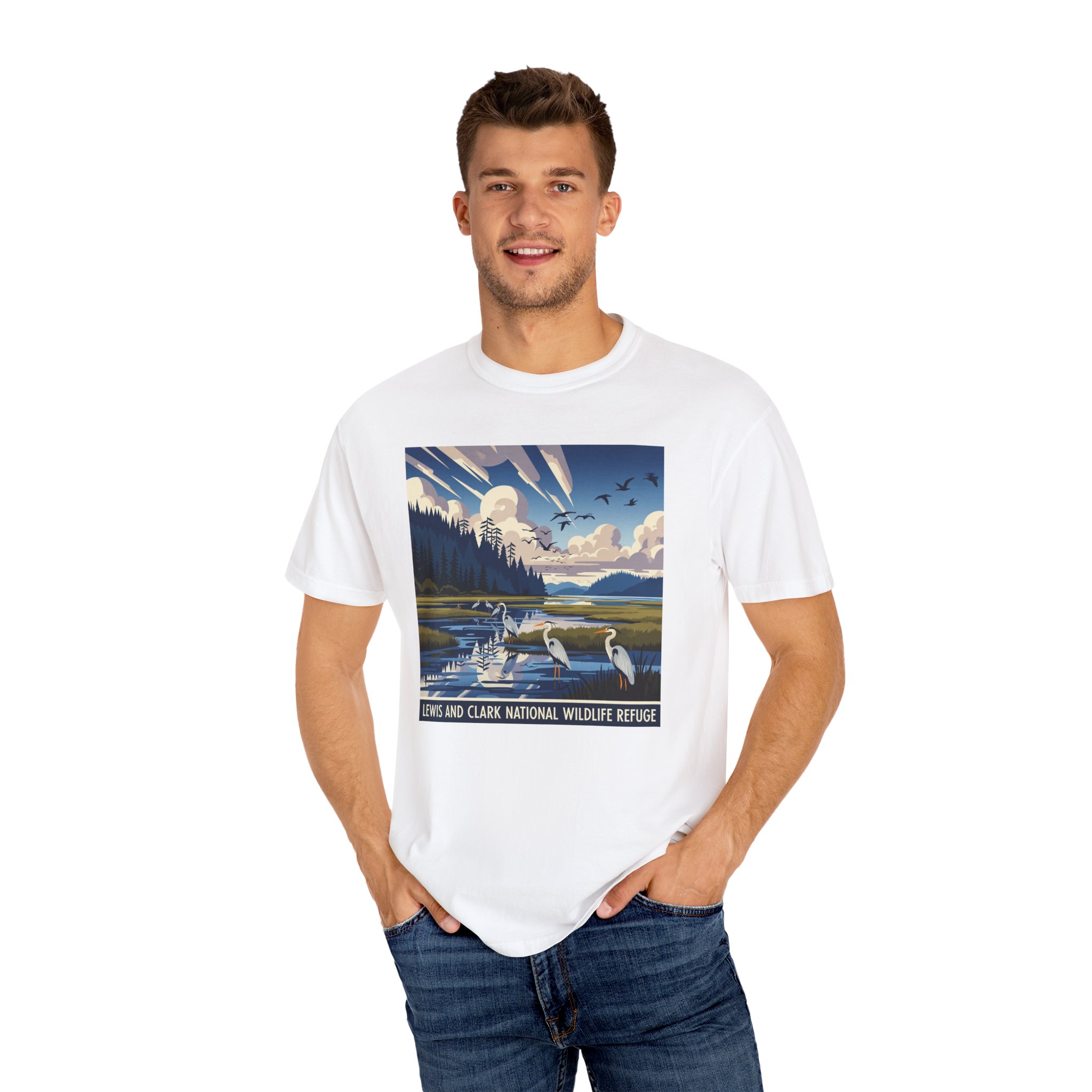 Lewis and Clark National Wildlife Refuge WPA Style Unisex T-shirt - Image 4