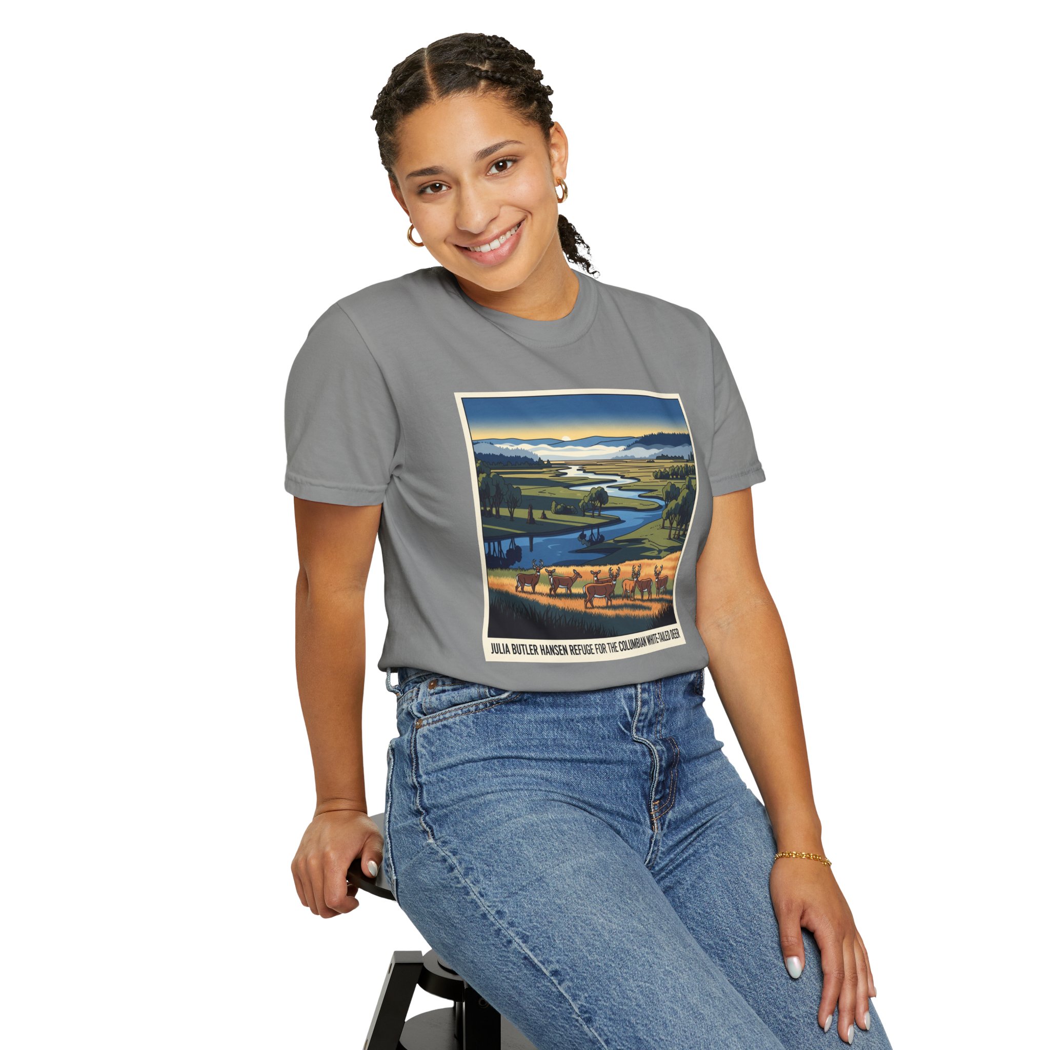 Julia Butler Hansen Refuge for the Columbian White–Tailed Deer WPA Style Unisex T-shirt - Image 11