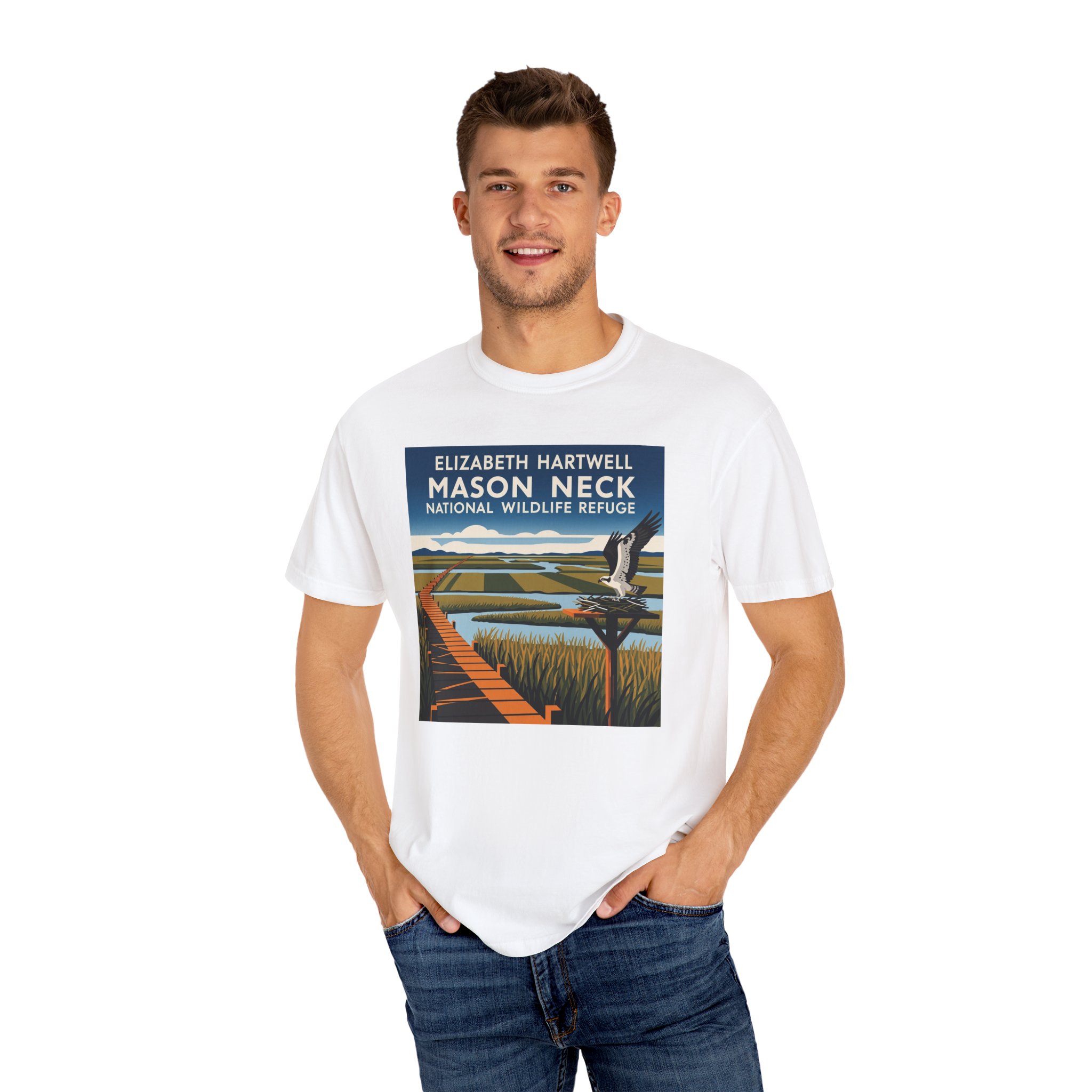 Elizabeth Hartwell Mason Neck National Wildlife Refuge WPA Style Unisex T-shirt - Image 4