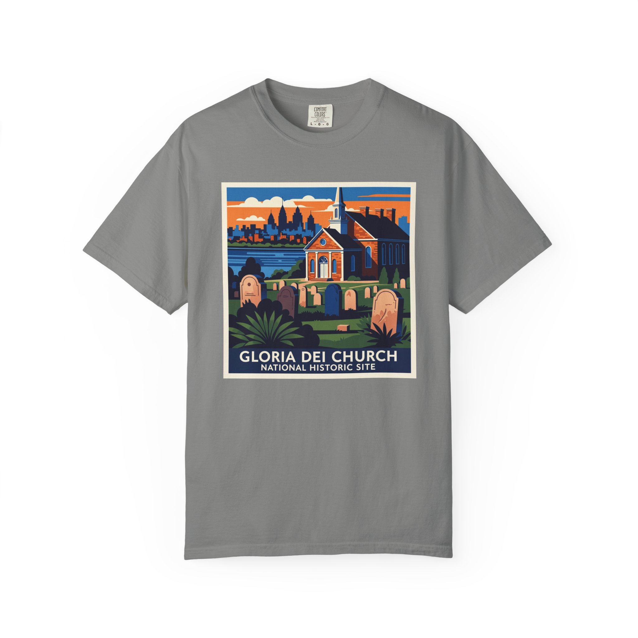 Gloria Dei Church National Historic Site WPA Style Unisex T-shirt - Image 7