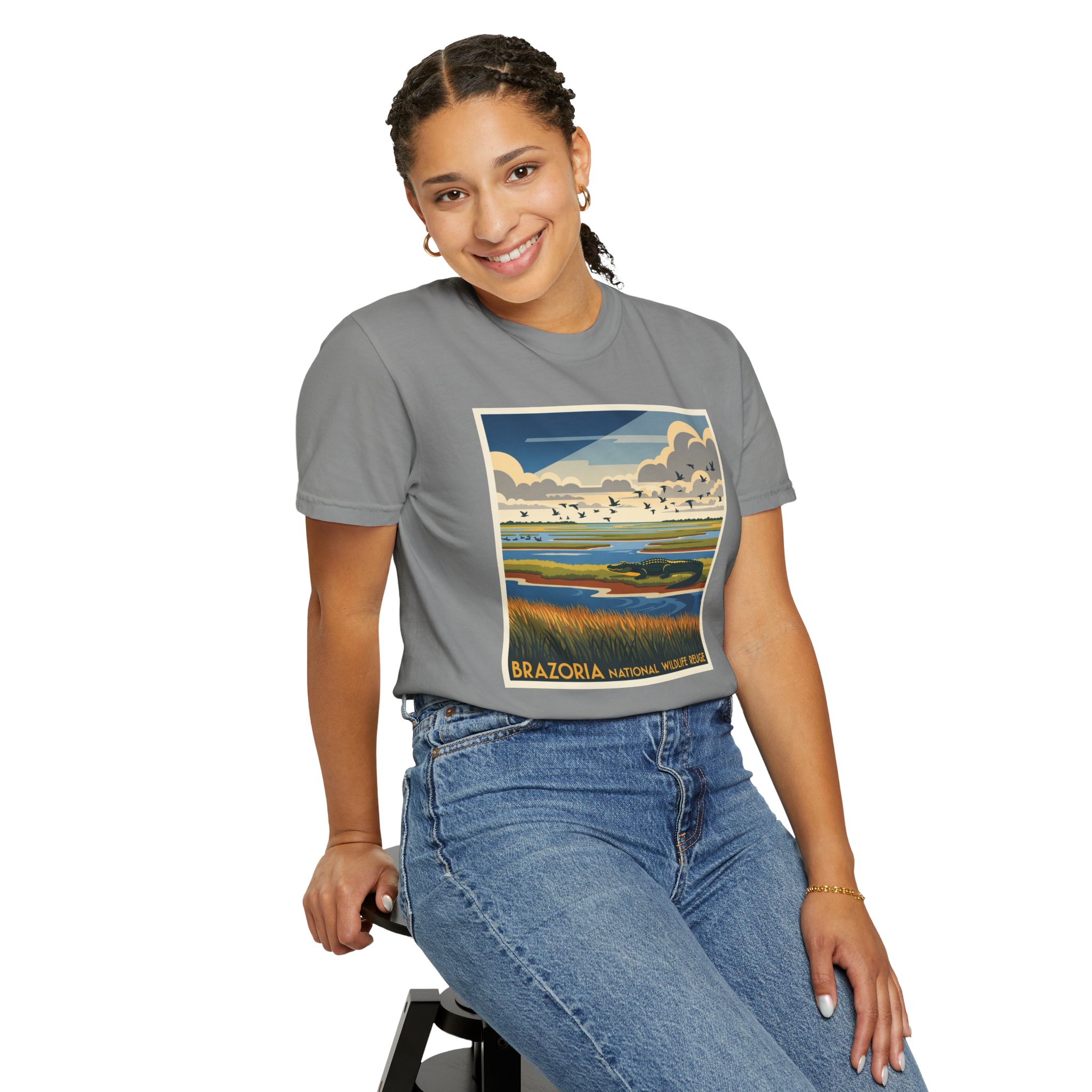 Brazoria National Wildlife Refuge WPA Style Unisex T-shirt - Image 11