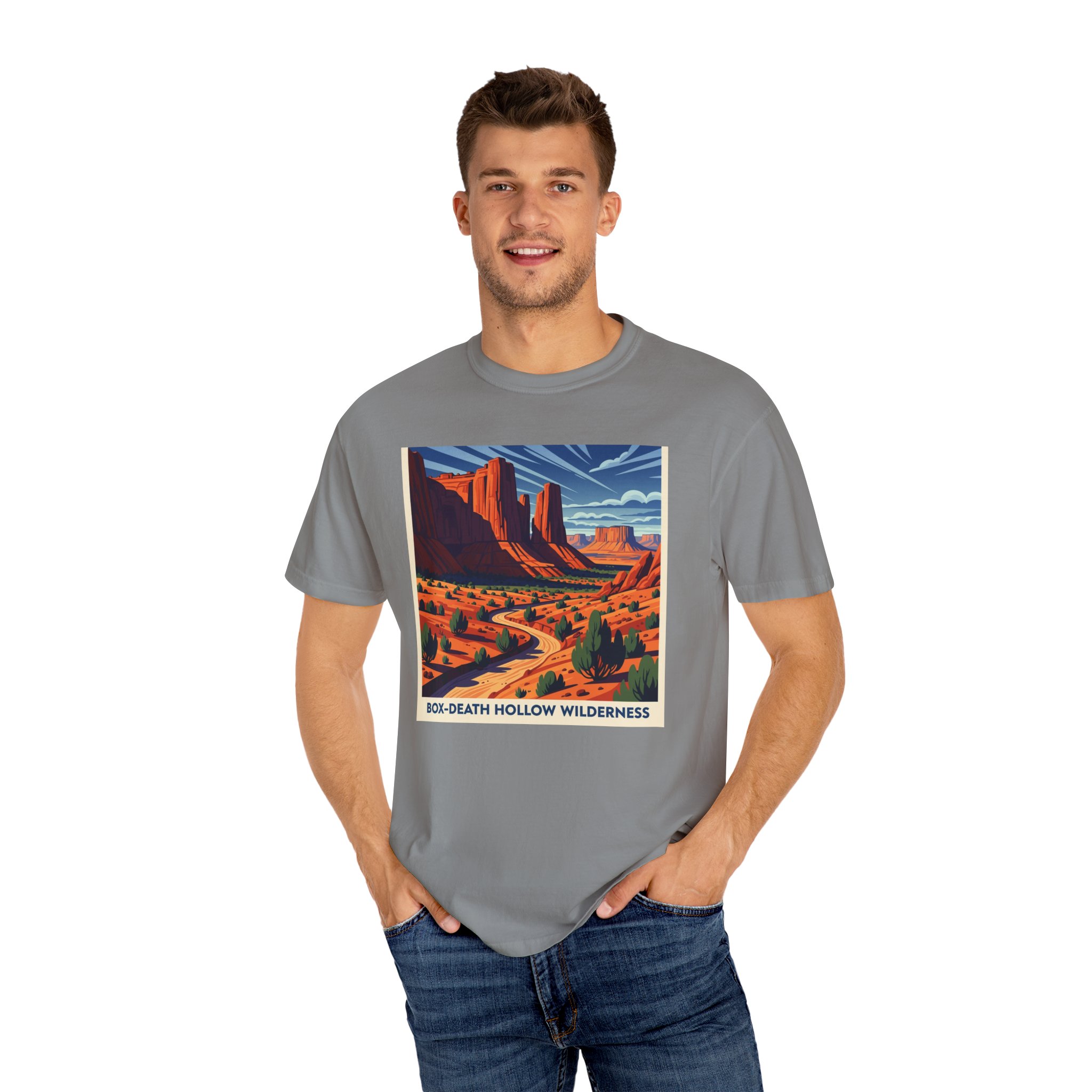 Box–Death Hollow Wilderness WPA Style Unisex T-shirt - Image 10