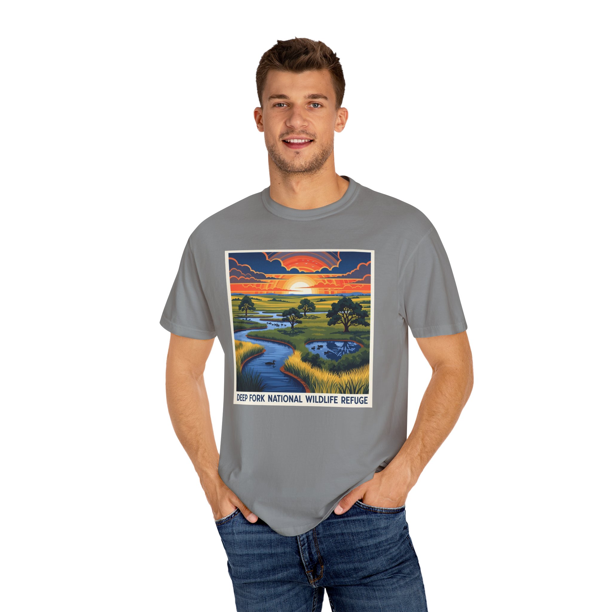 Deep Fork National Wildlife Refuge WPA Style Unisex T-shirt - Image 10