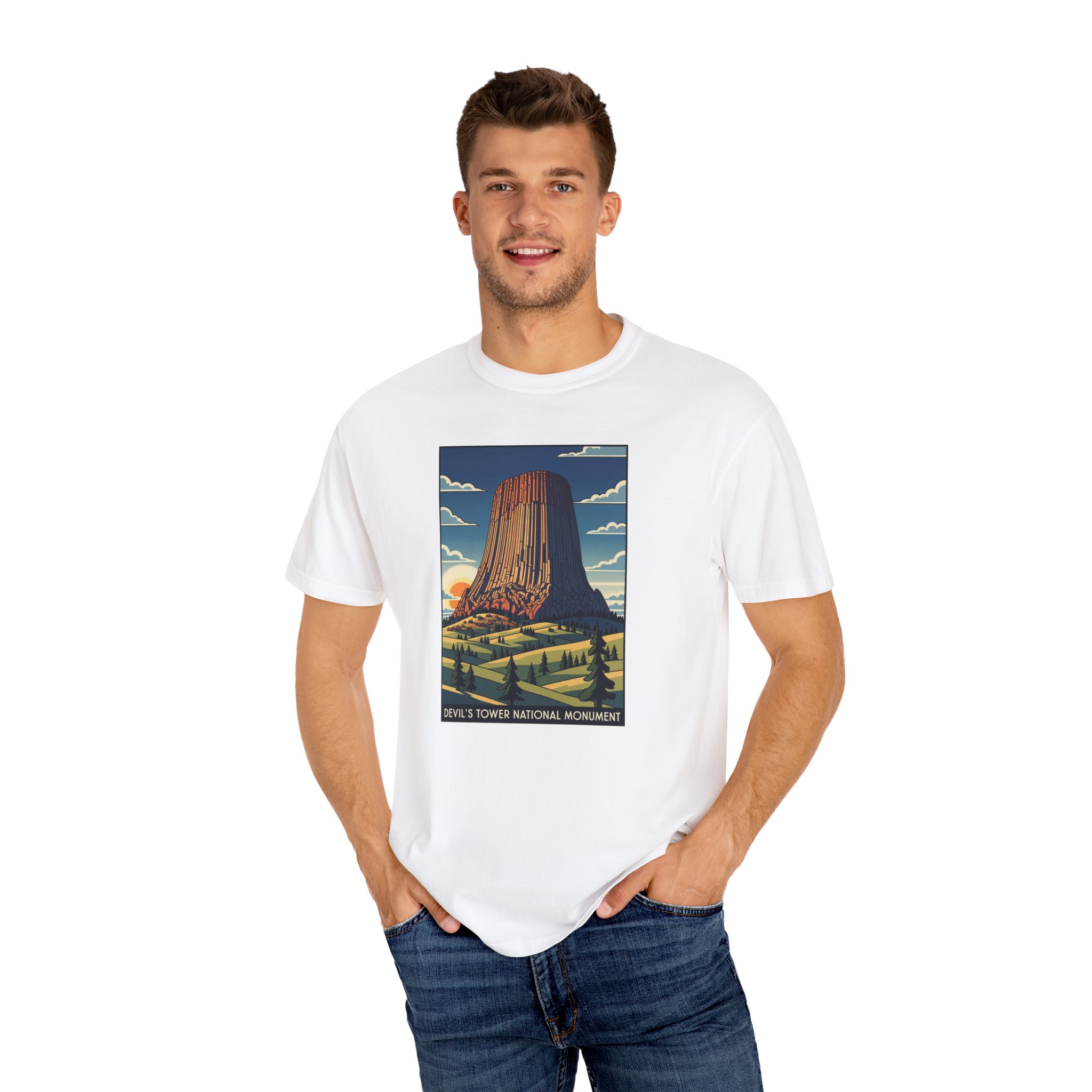 Devil's Tower National Monument WPA Style Unisex T-shirt - Image 4
