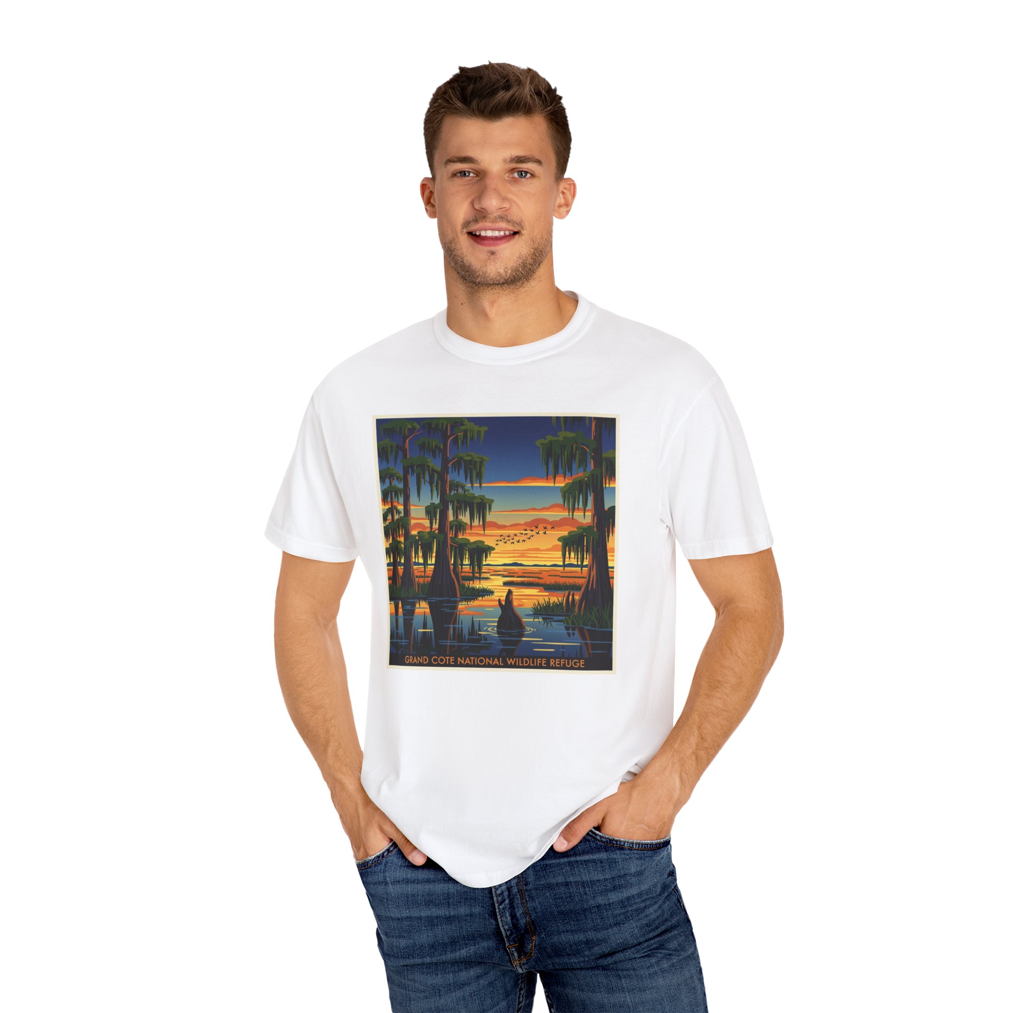 Grand Cote National Wildlife Refuge WPA Style Unisex T-shirt - Image 4
