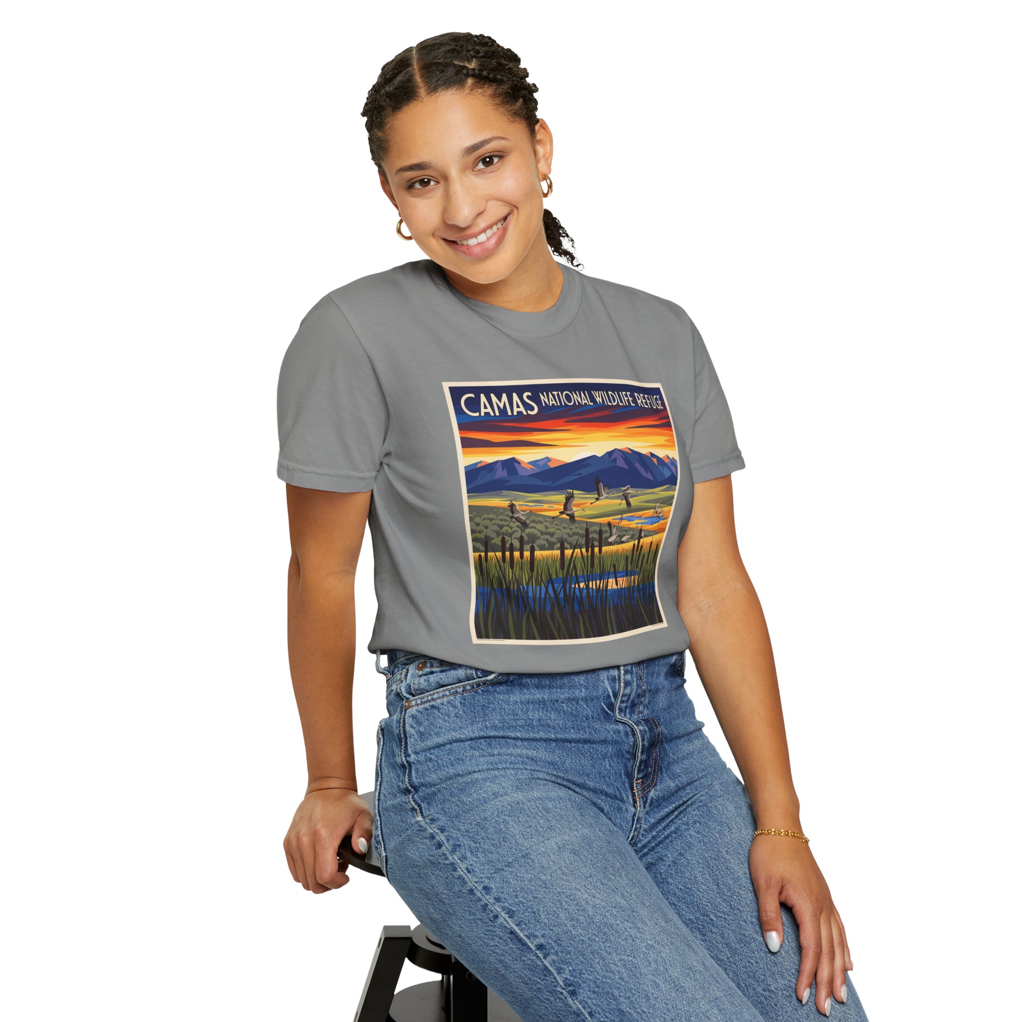Camas National Wildlife Refuge WPA Style Unisex T-shirt - Image 11