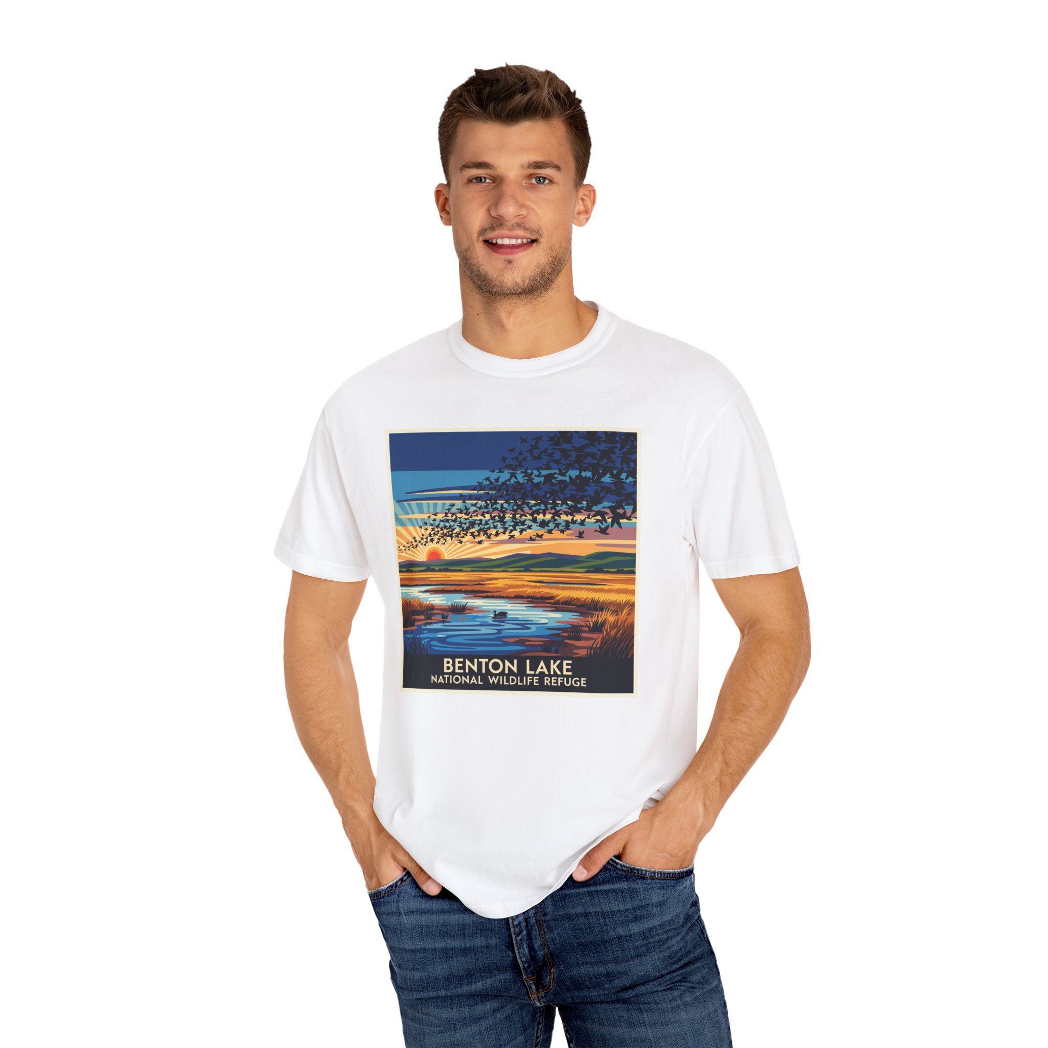 Benton Lake National Wildlife Refuge WPA Style Unisex T-shirt - Image 4