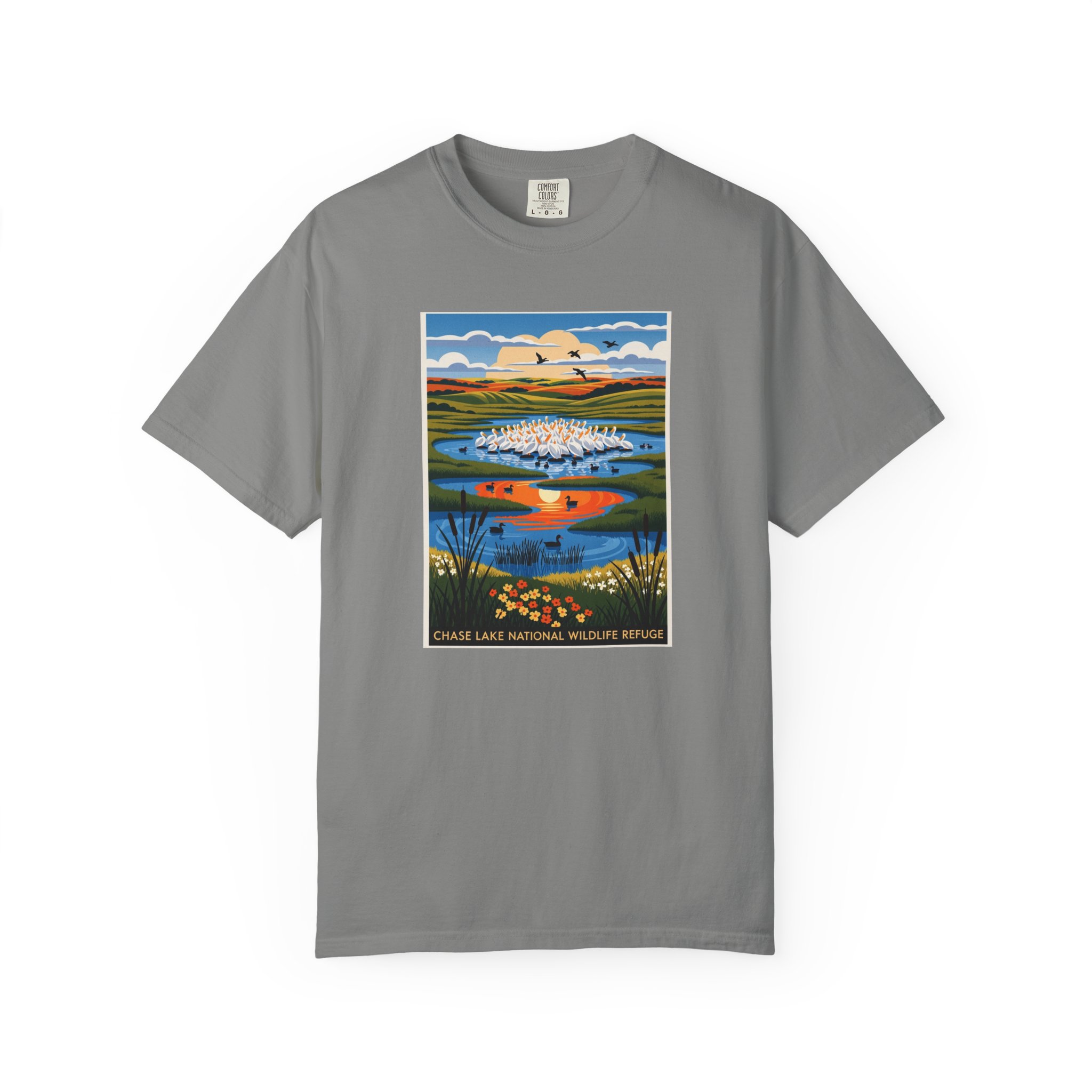 Chase Lake National Wildlife Refuge WPA Style Unisex T-shirt - Image 7