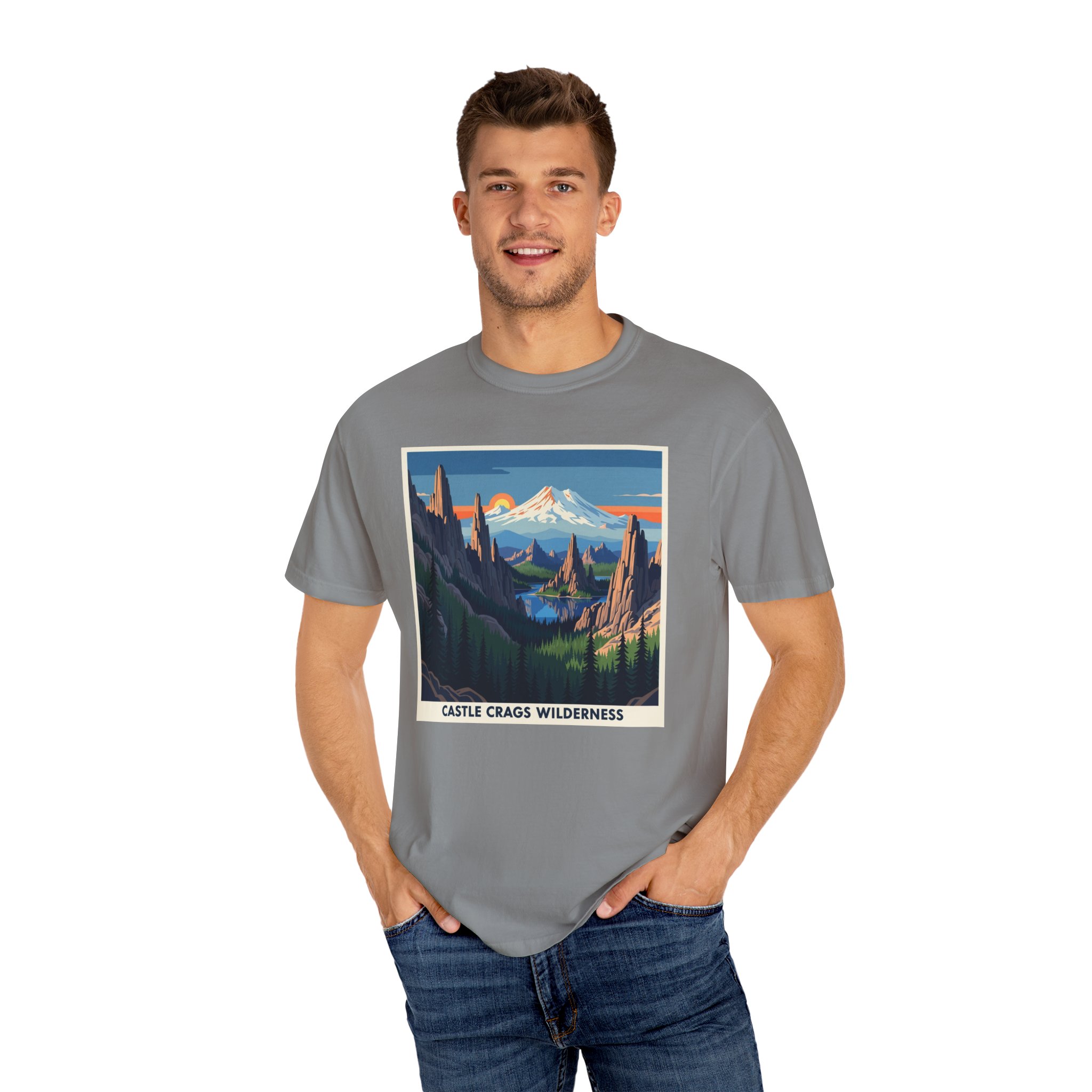 Castle Crags Wilderness WPA Style Unisex T-shirt - Image 10