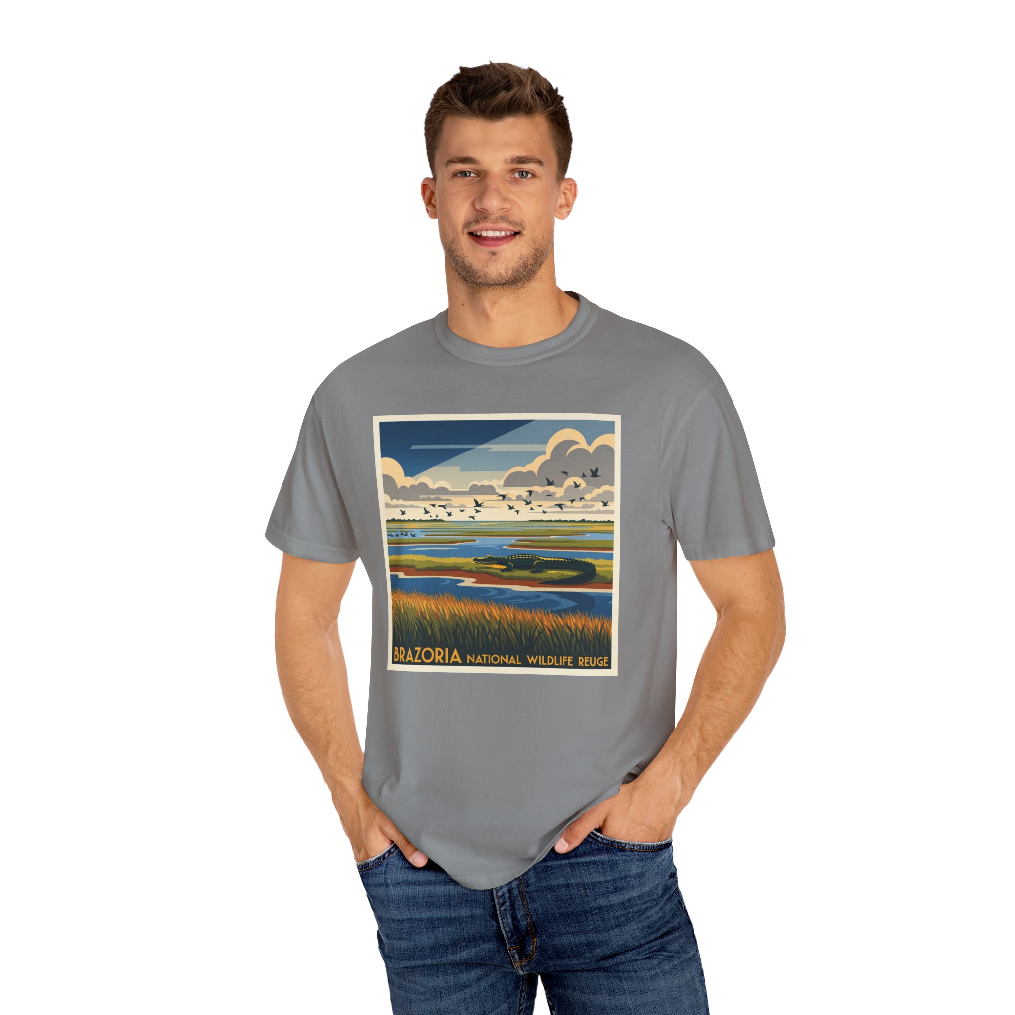 Brazoria National Wildlife Refuge WPA Style Unisex T-shirt - Image 10