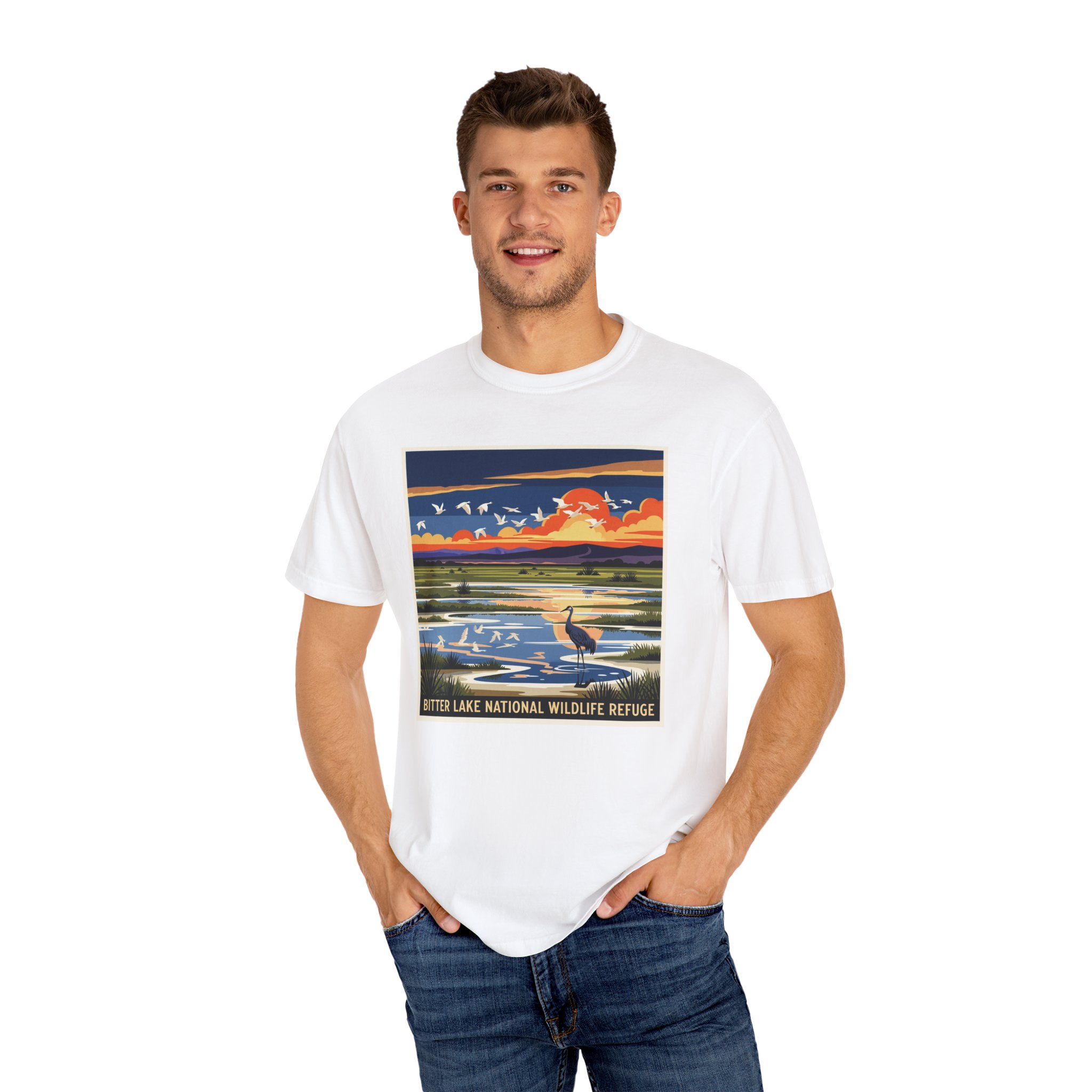 Bitter Lake National Wildlife Refuge WPA Style Unisex T-shirt - Image 4