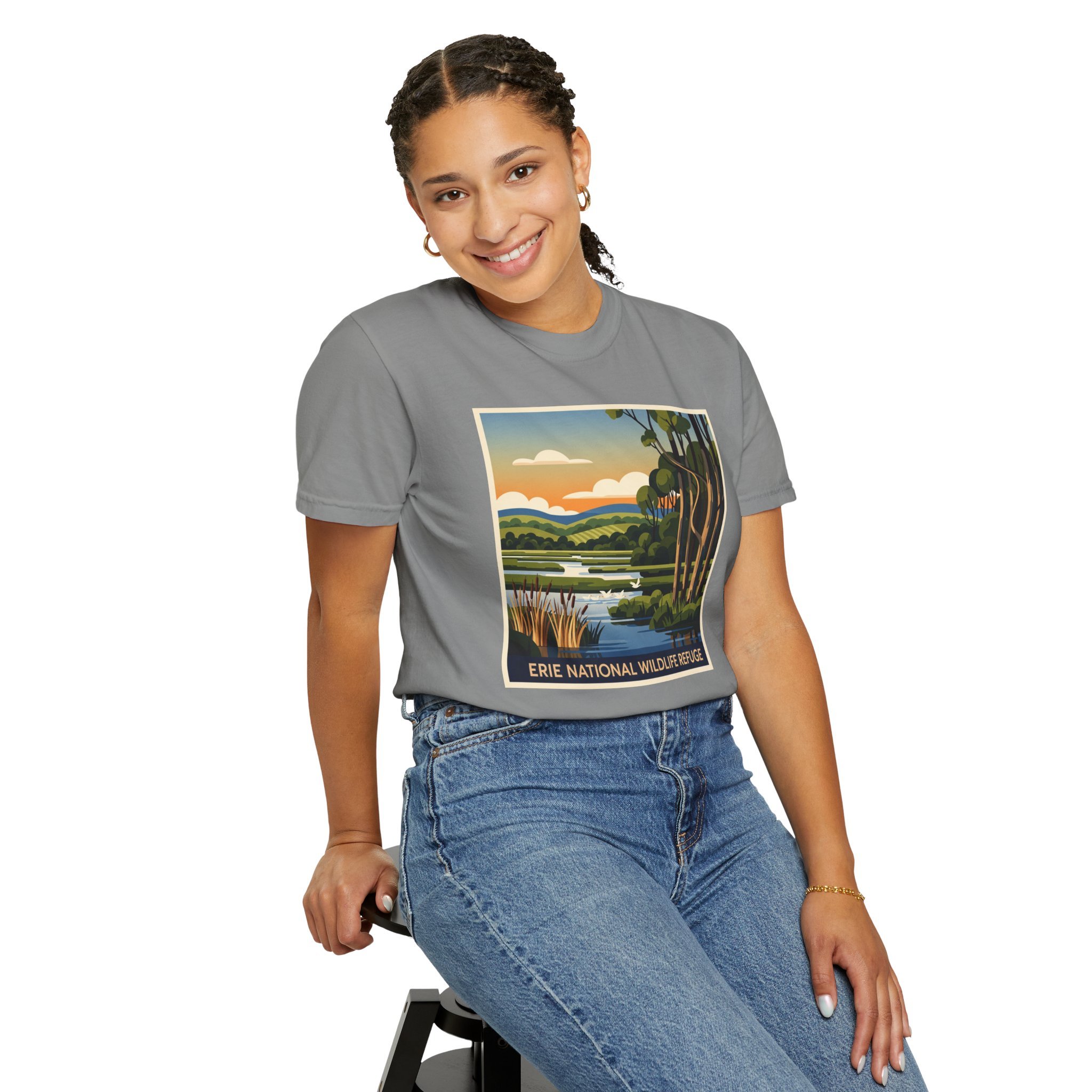Erie National Wildlife Refuge WPA Style Unisex T-shirt - Image 11