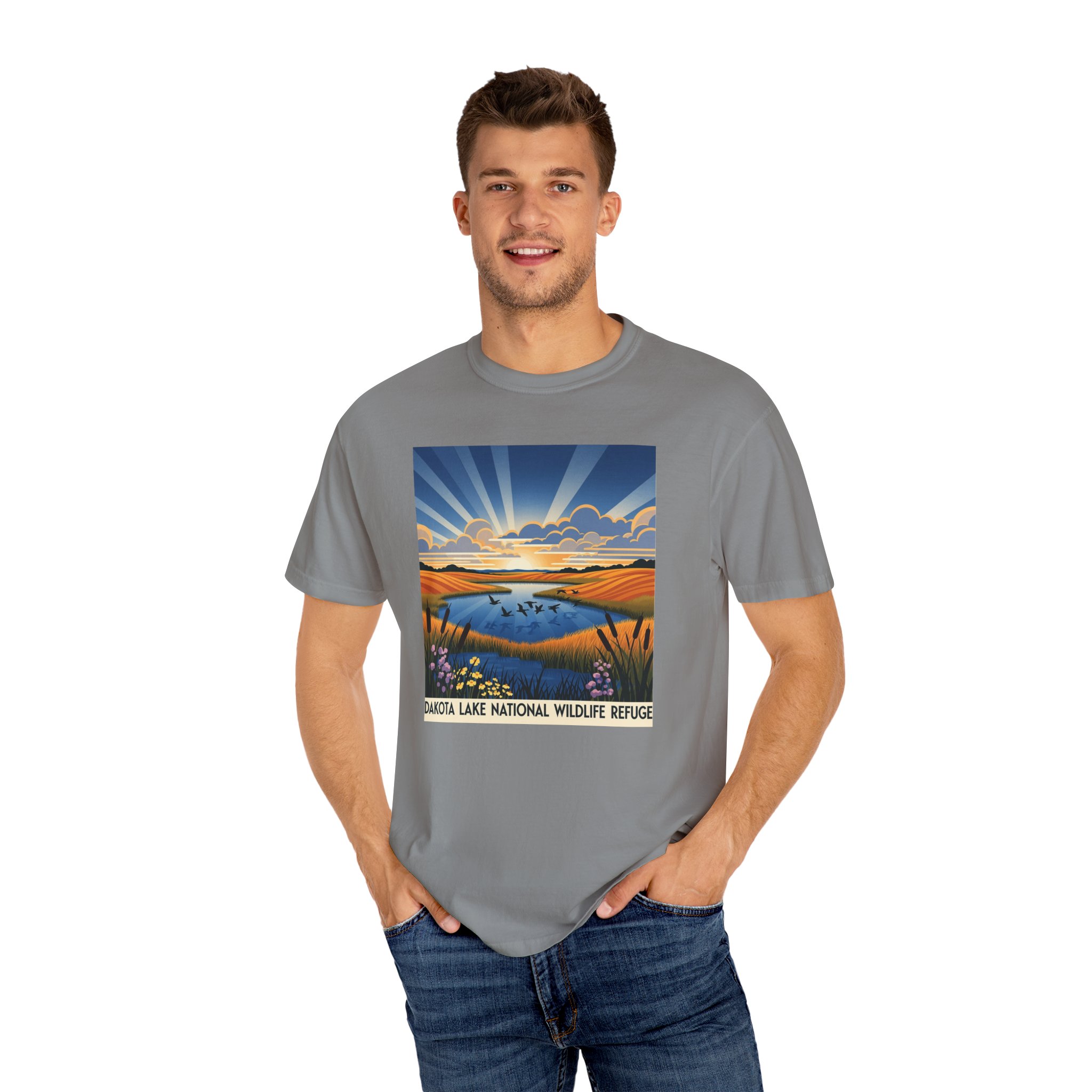 Dakota Lake National Wildlife Refuge WPA Style Unisex T-shirt - Image 10
