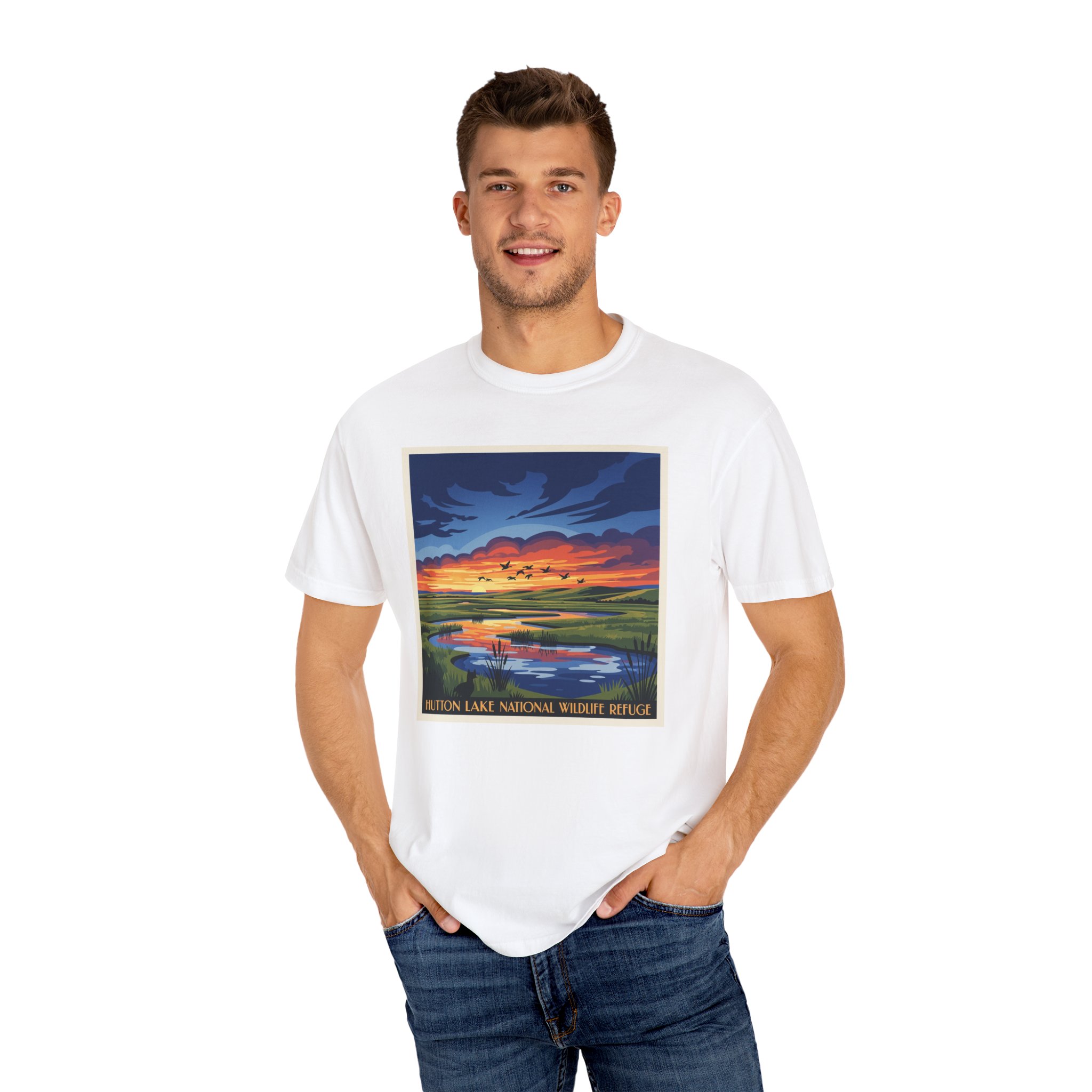 Hutton Lake National Wildlife Refuge WPA Style Unisex T-shirt - Image 4