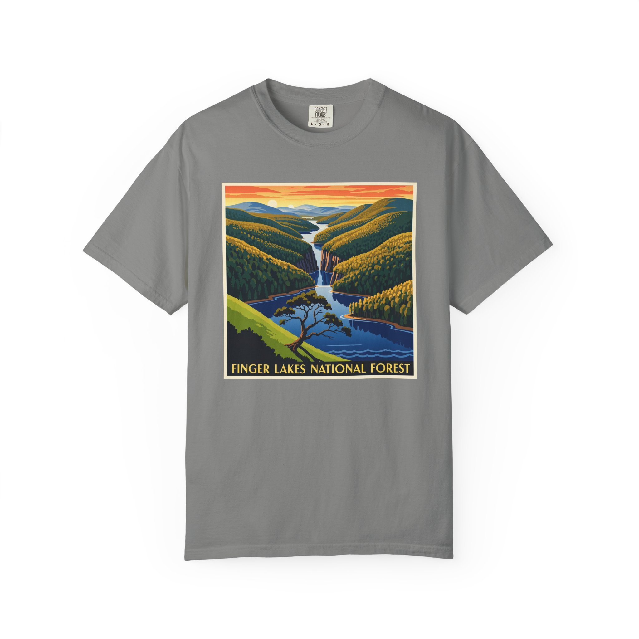 Finger Lakes National Forest WPA Style Unisex T-shirt - Image 7