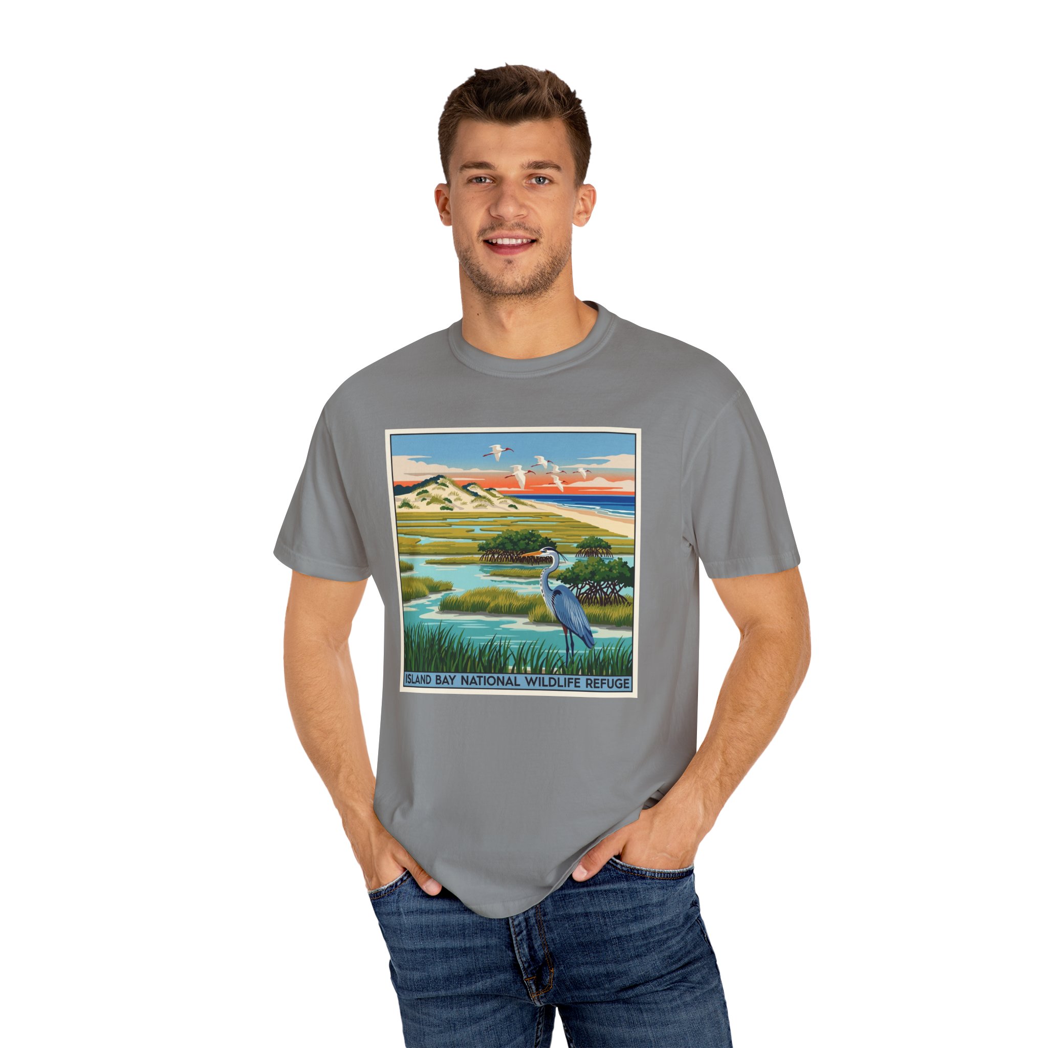 Island Bay National Wildlife Refuge WPA Style Unisex T-shirt - Image 10