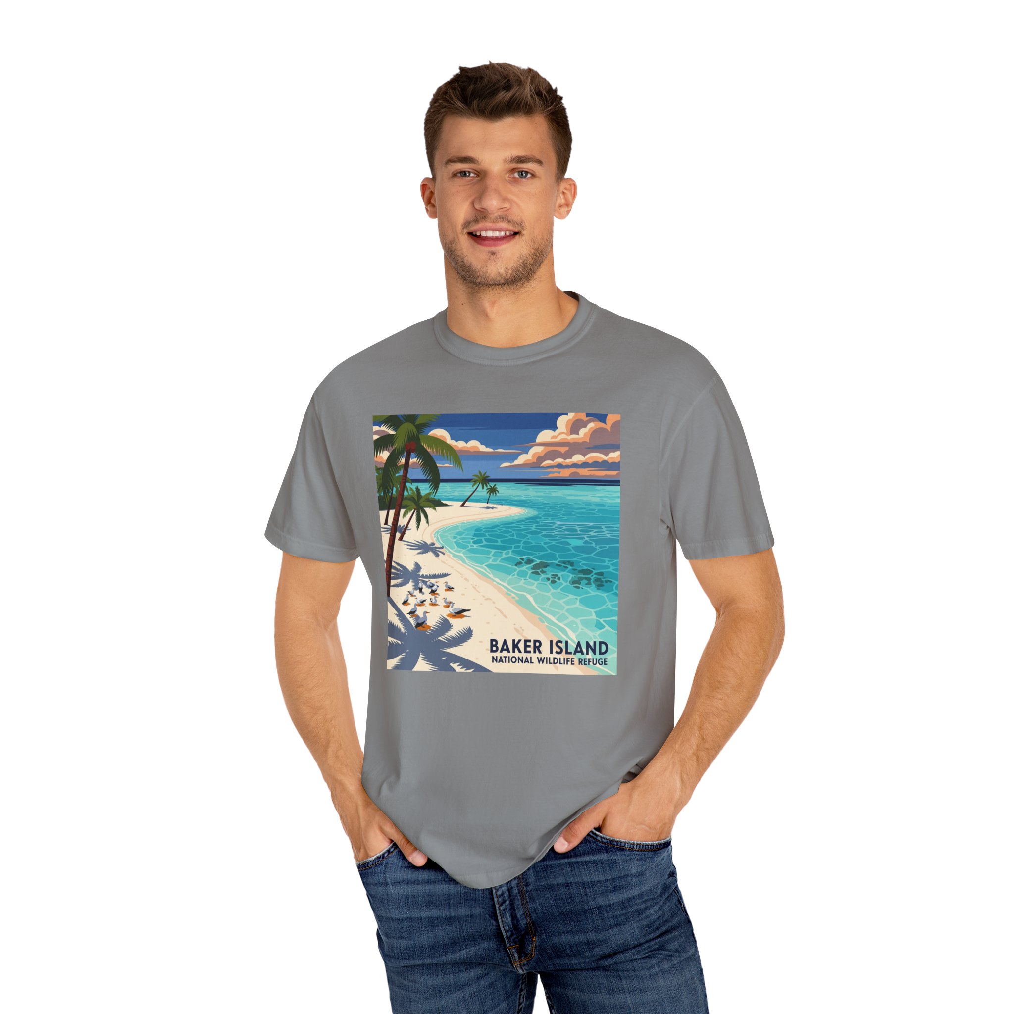 Baker Island National Wildlife Refuge WPA Style Unisex T-shirt - Image 10