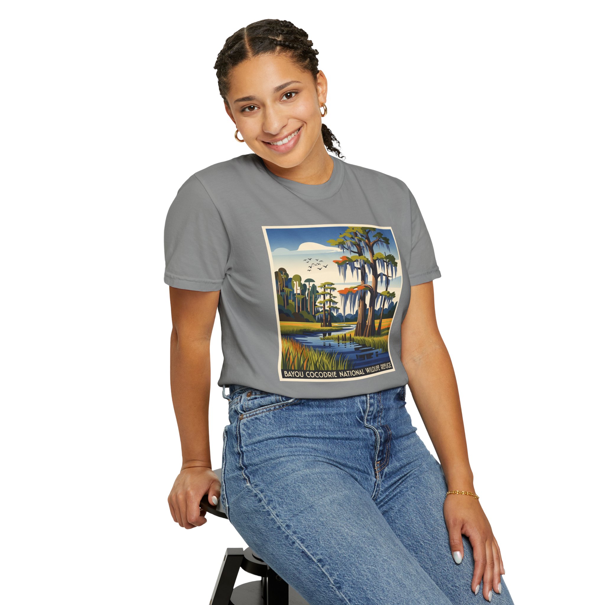 Bayou Cocodrie National Wildlife Refuge WPA Style Unisex T-shirt - Image 11