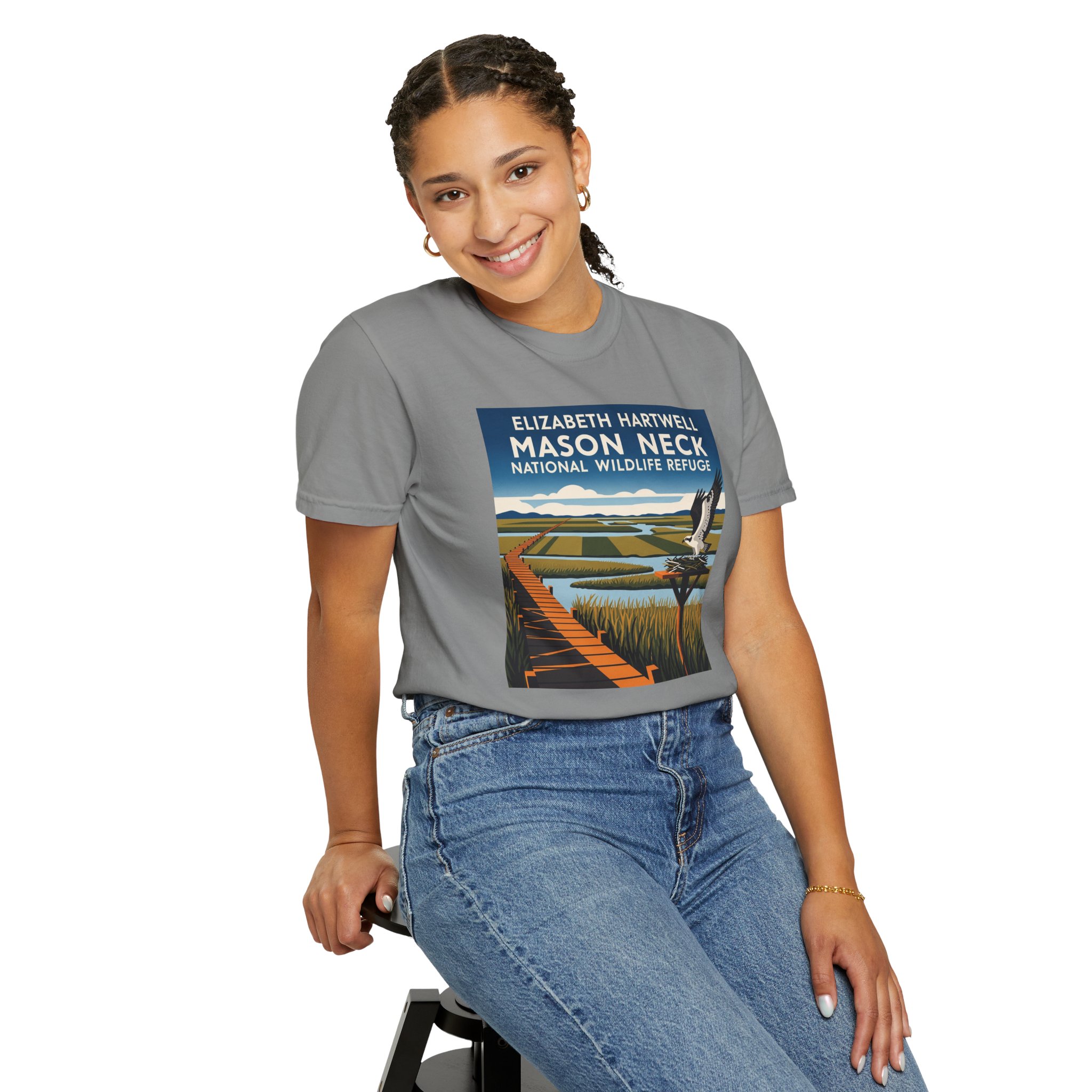 Elizabeth Hartwell Mason Neck National Wildlife Refuge WPA Style Unisex T-shirt - Image 11