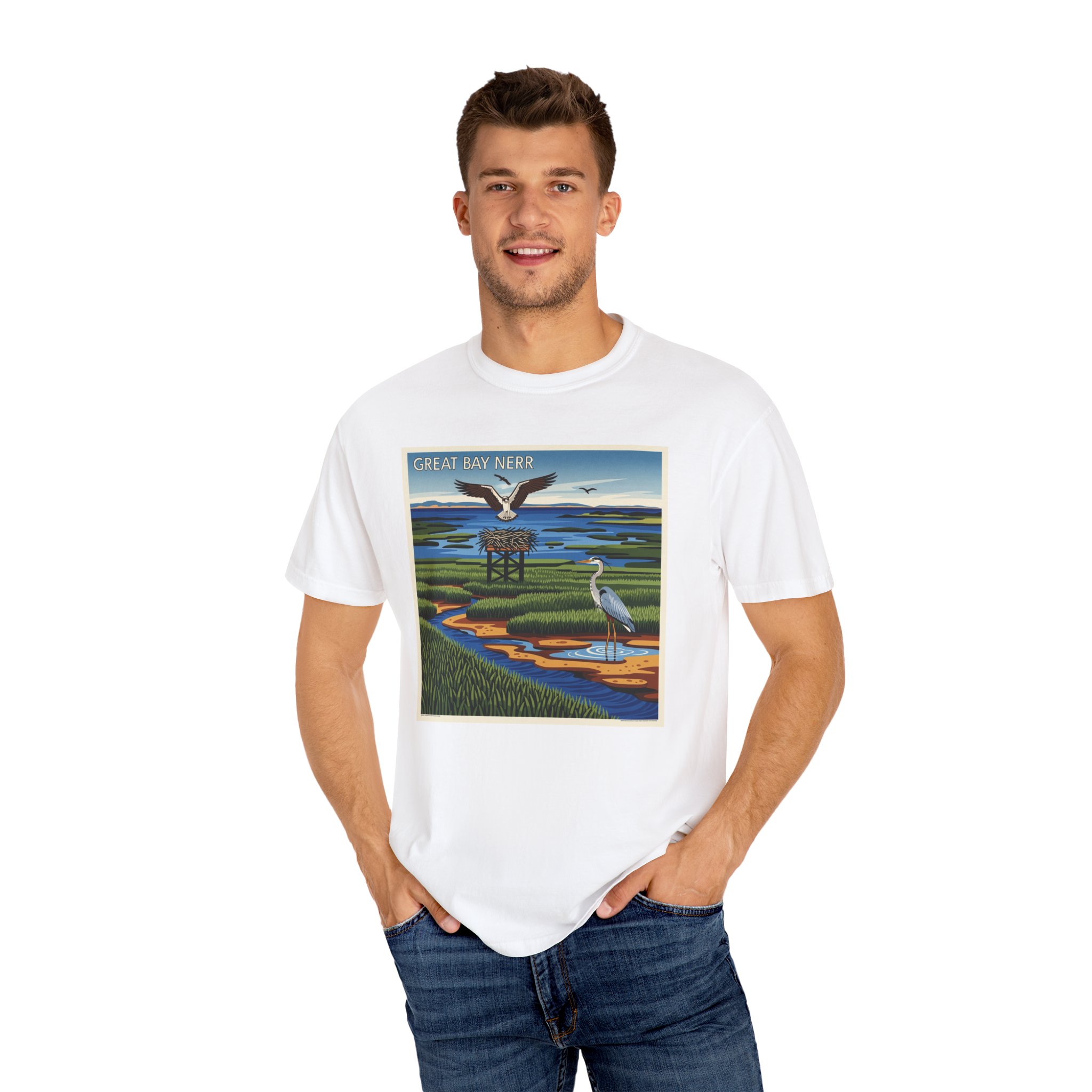 Great Bay National Estuarine Research Reserve WPA Style Unisex T-shirt - Image 4