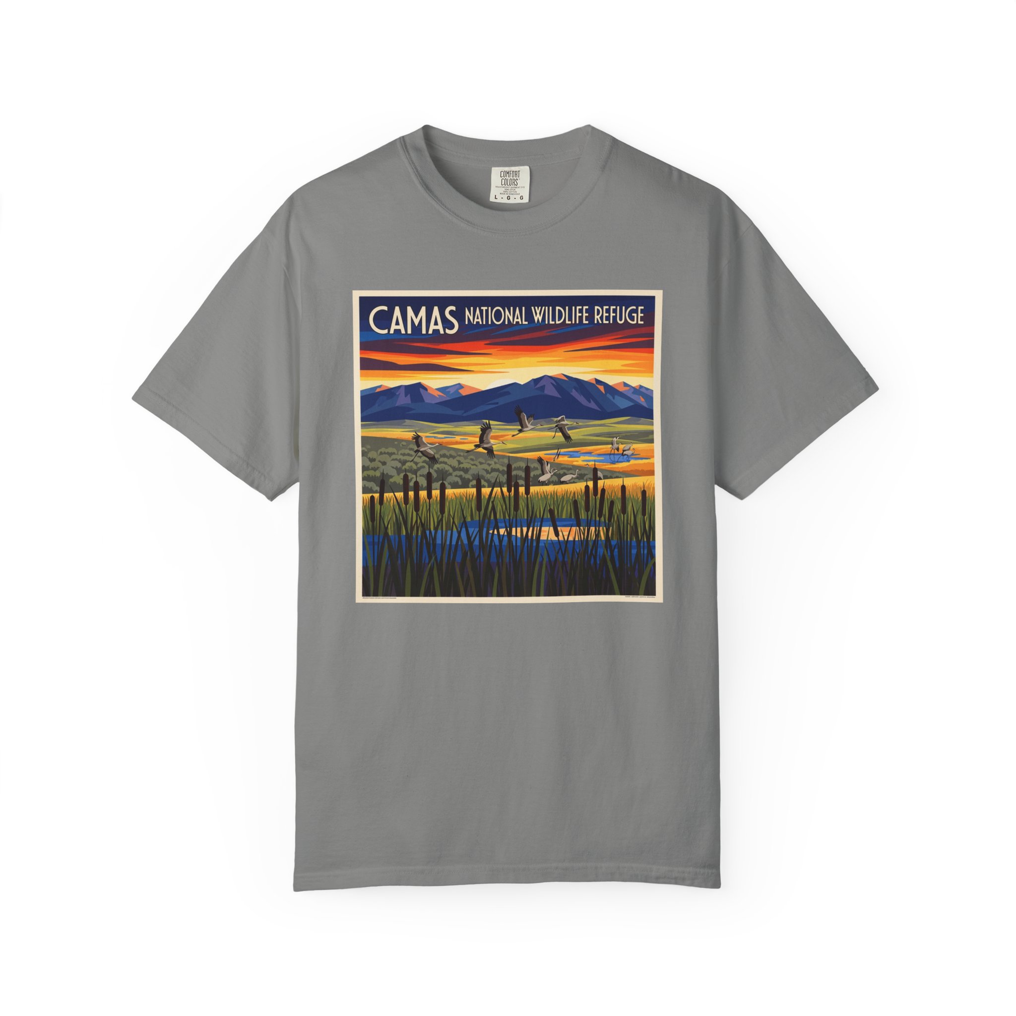 Camas National Wildlife Refuge WPA Style Unisex T-shirt - Image 7