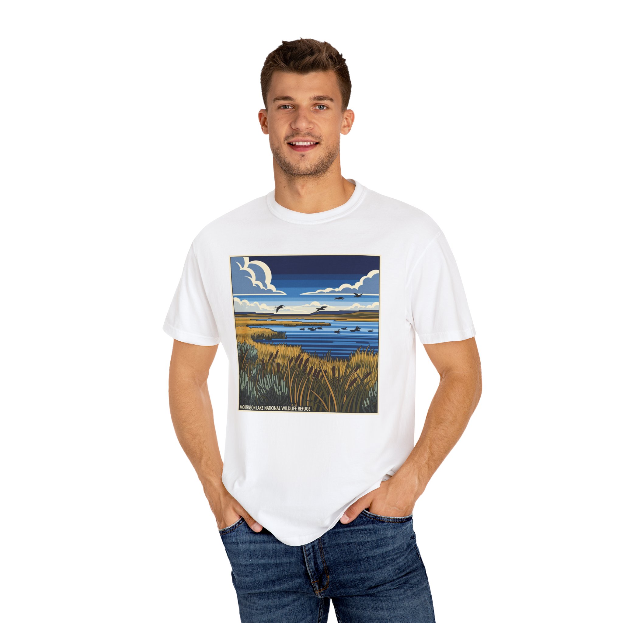 Mortenson Lake National Wildlife Refuge WPA Style Unisex T-shirt - Image 4