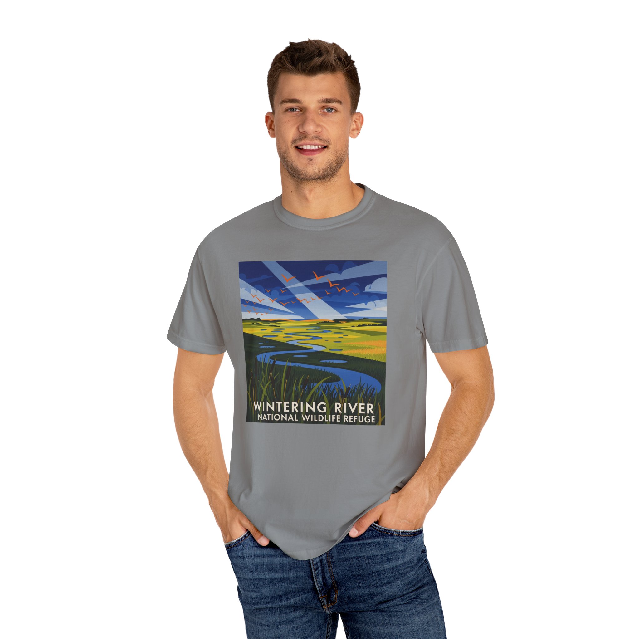 Wintering River National Wildlife Refuge WPA Style Unisex T-shirt - Image 10