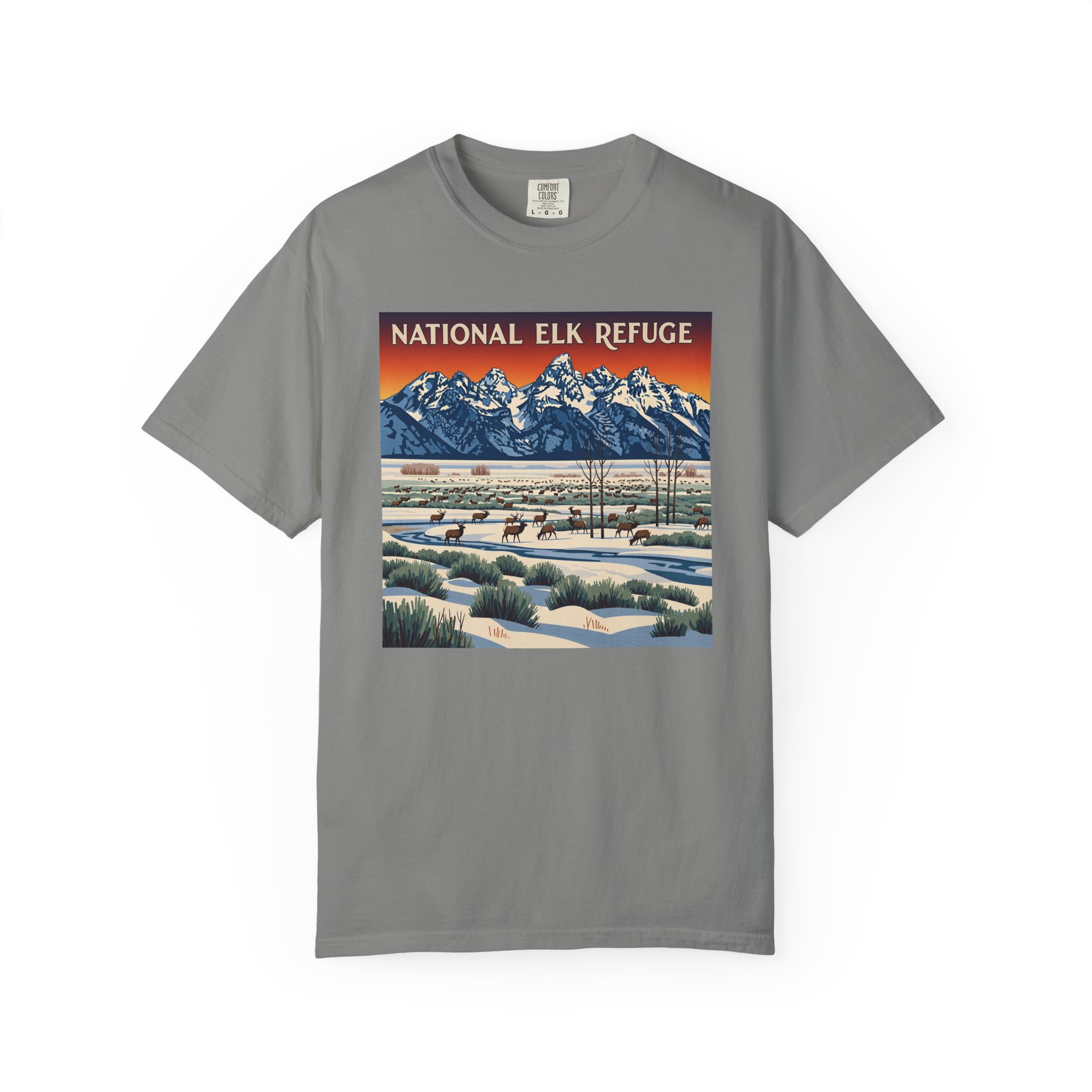 National Elk Refuge WPA Style Unisex T-shirt - Image 7