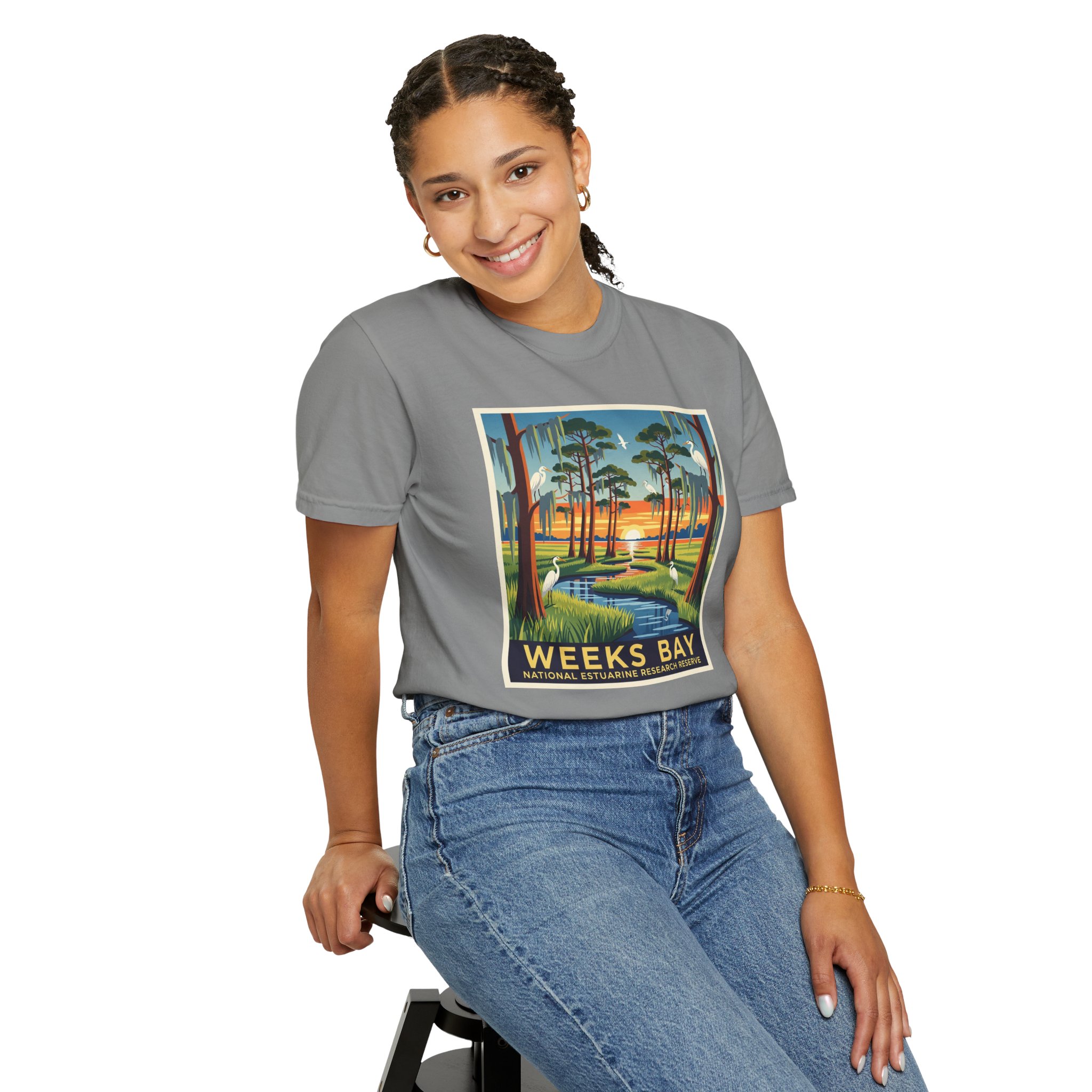 Weeks Bay National Estuarine Research Reserve WPA Style Unisex T-shirt - Image 11