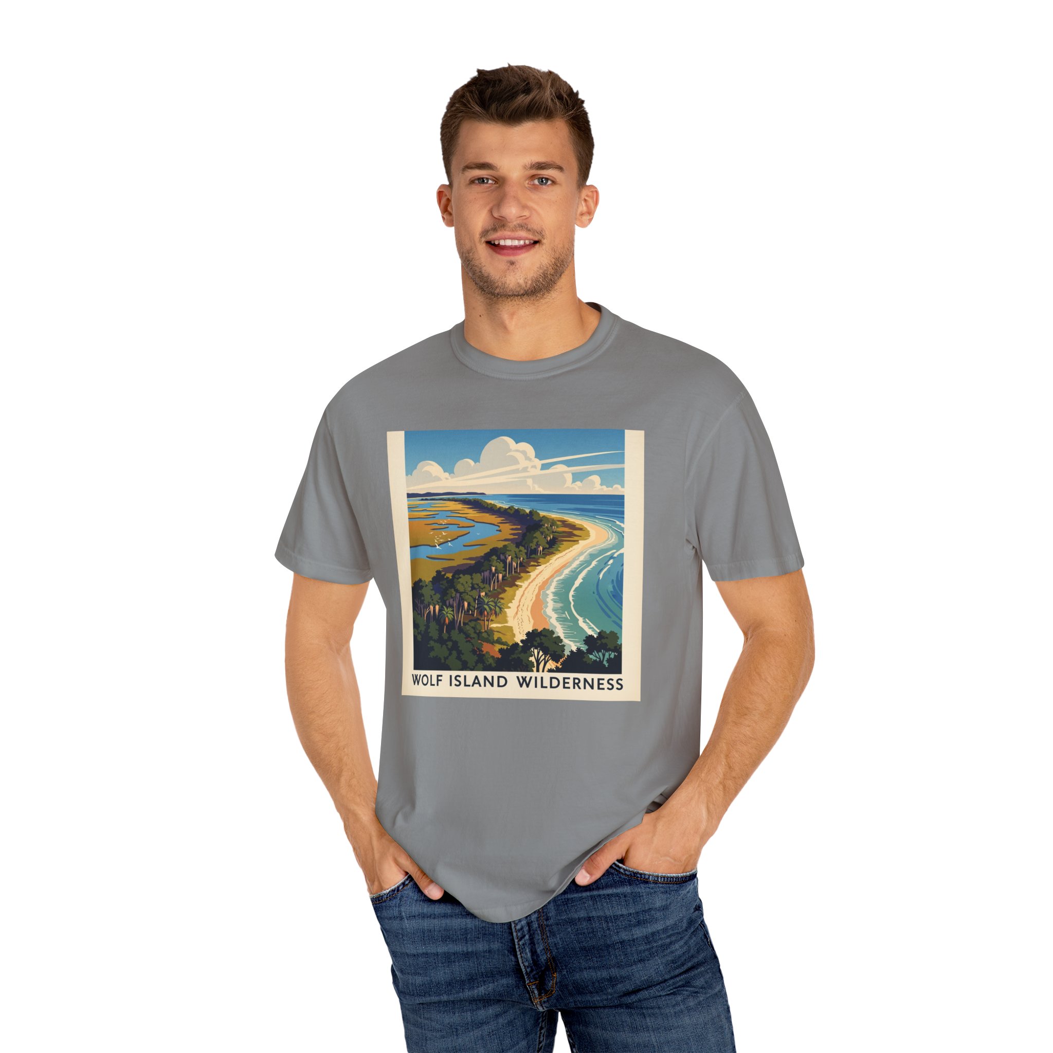 Wolf Island Wilderness WPA Style Unisex T-shirt - Image 10