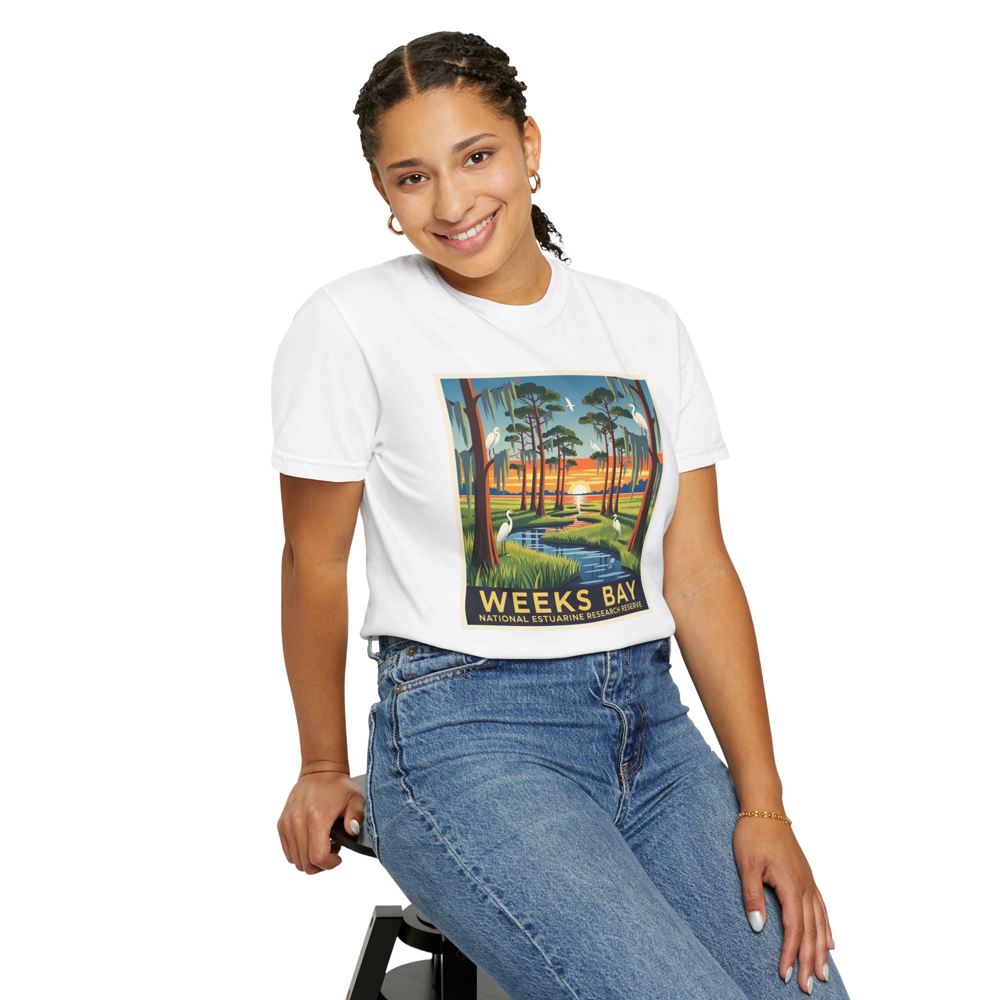 Weeks Bay National Estuarine Research Reserve WPA Style Unisex T-shirt - Image 5