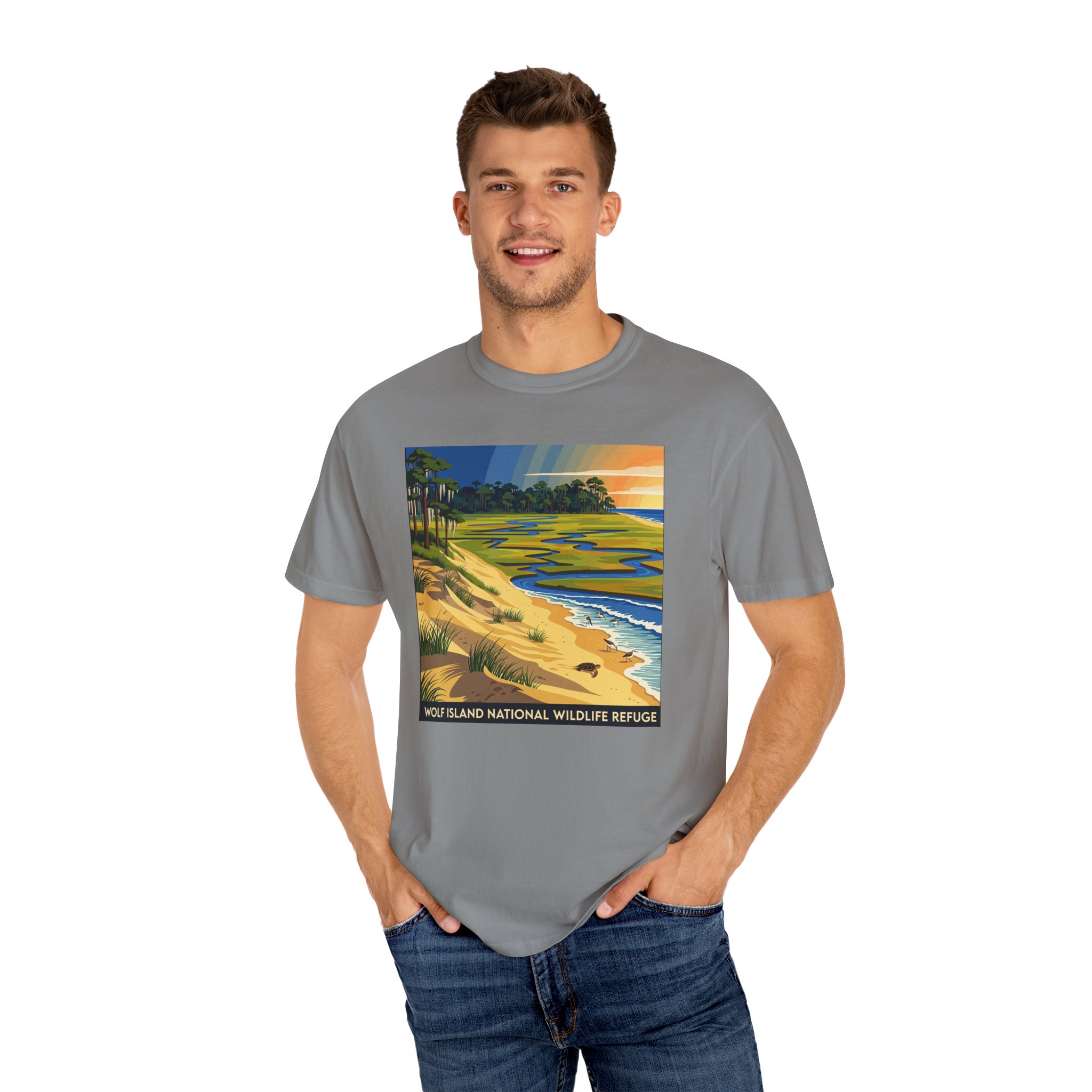 Wolf Island National Wildlife Refuge WPA Style Unisex T-shirt - Image 10