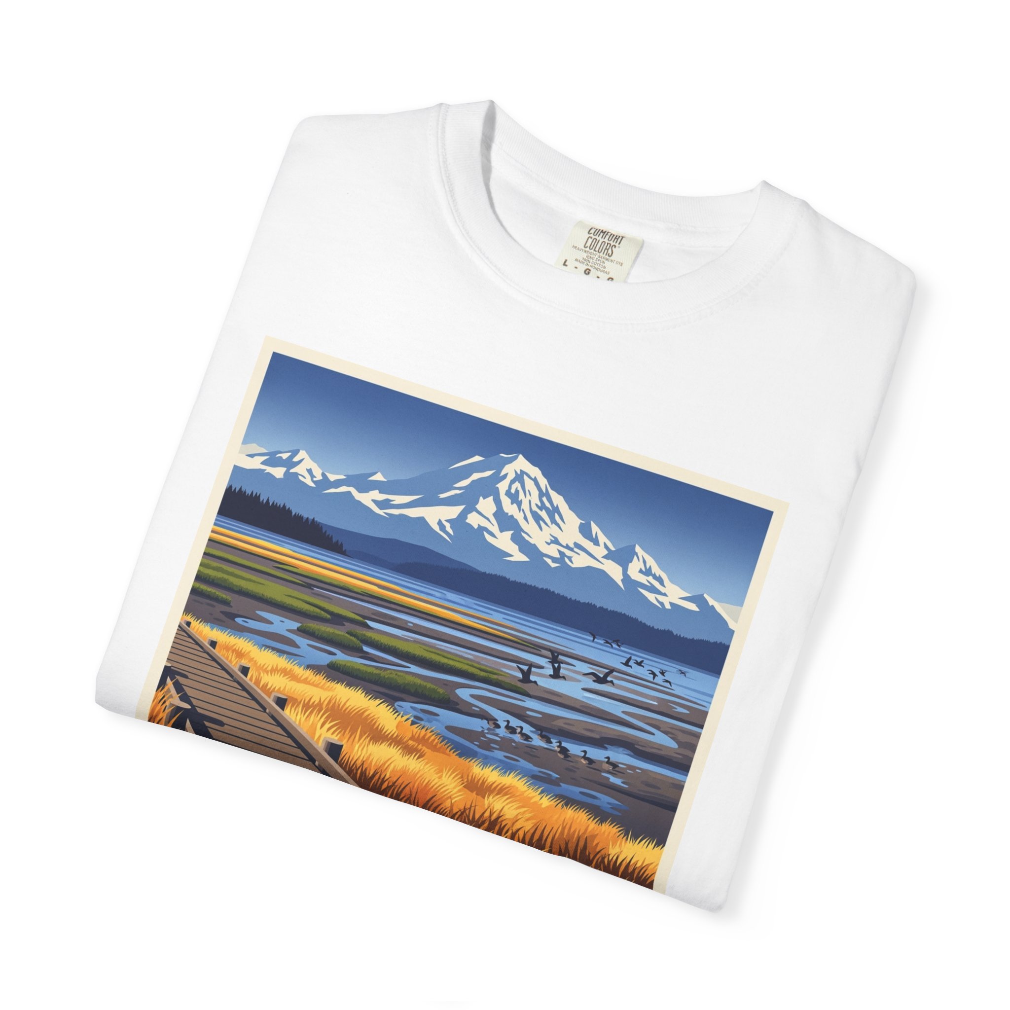 Padilla Bay National Estuarine Research Reserve WPA Style Unisex T-shirt - Image 3