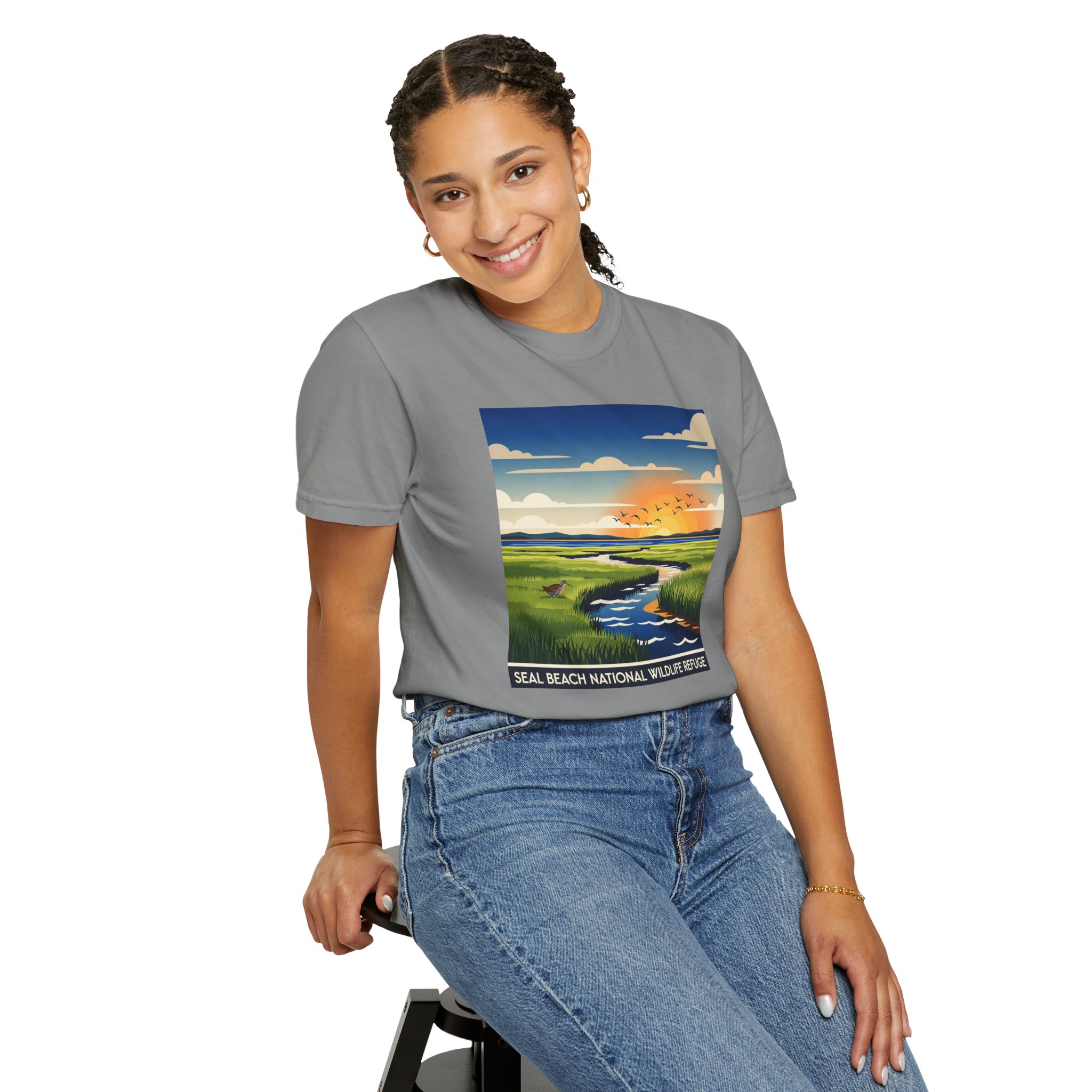 Seal Beach National Wildlife Refuge WPA Style Unisex T-shirt - Image 11