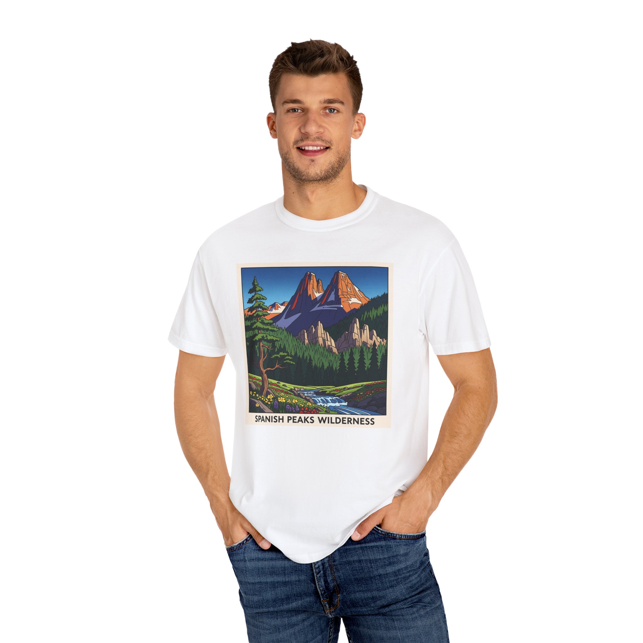 Spanish Peaks Wilderness WPA Style Unisex T-shirt - Image 4