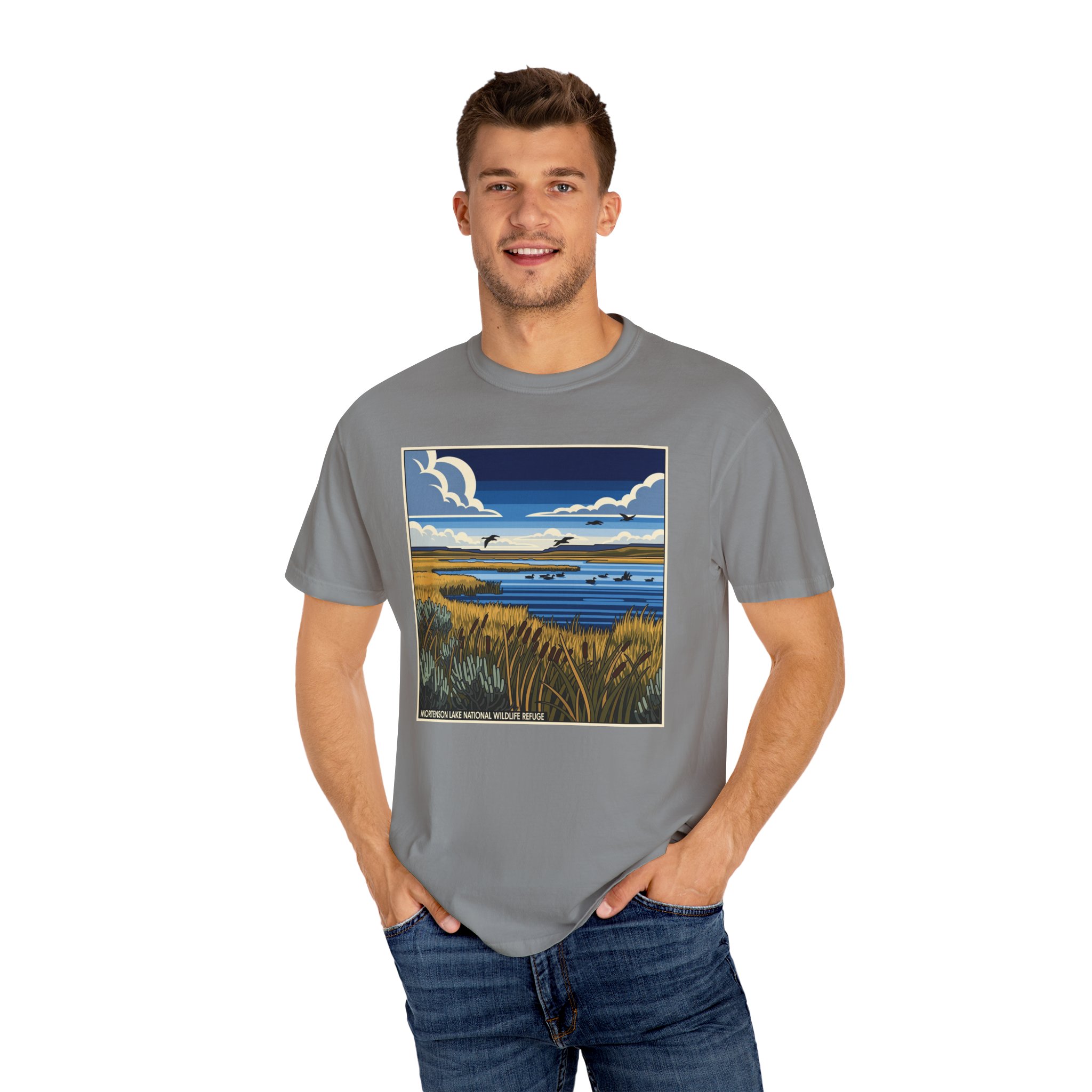 Mortenson Lake National Wildlife Refuge WPA Style Unisex T-shirt - Image 10