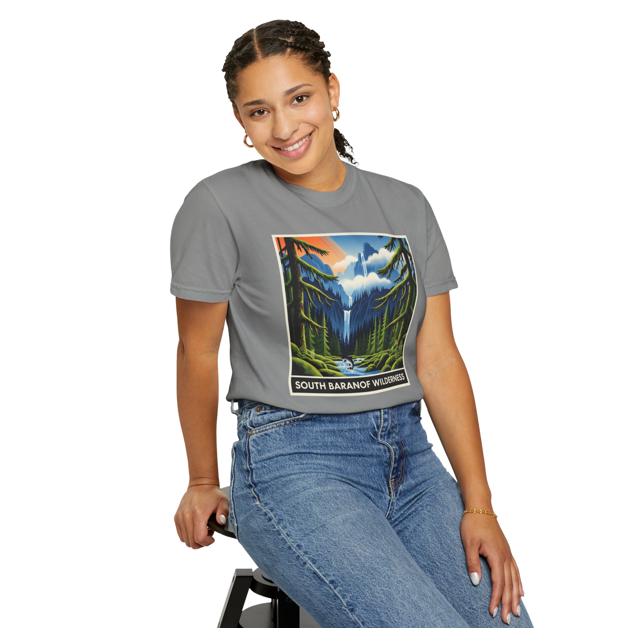 South Baranof Wilderness WPA Style Unisex T-shirt - Image 11