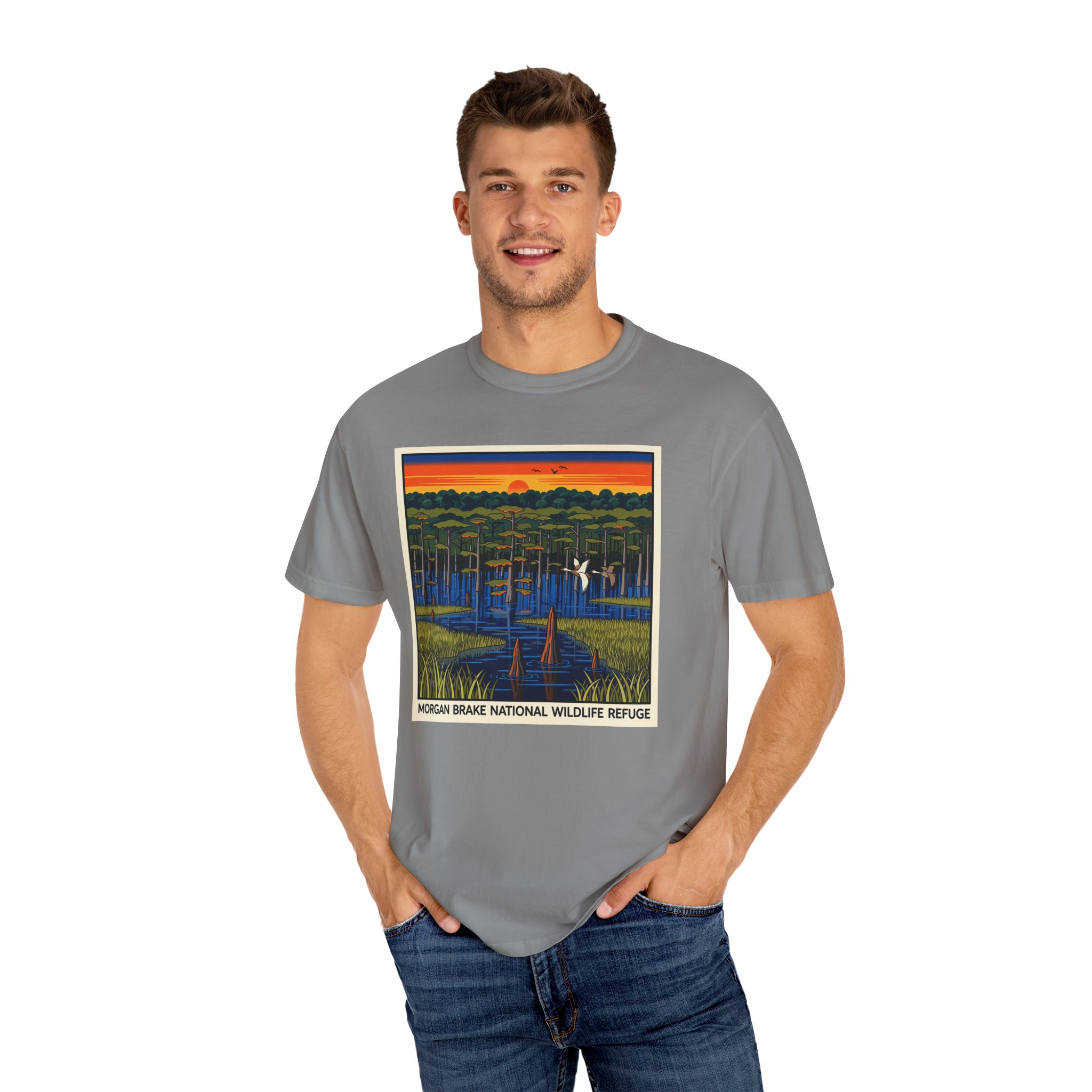 Morgan Brake National Wildlife Refuge WPA Style Unisex T-shirt - Image 10