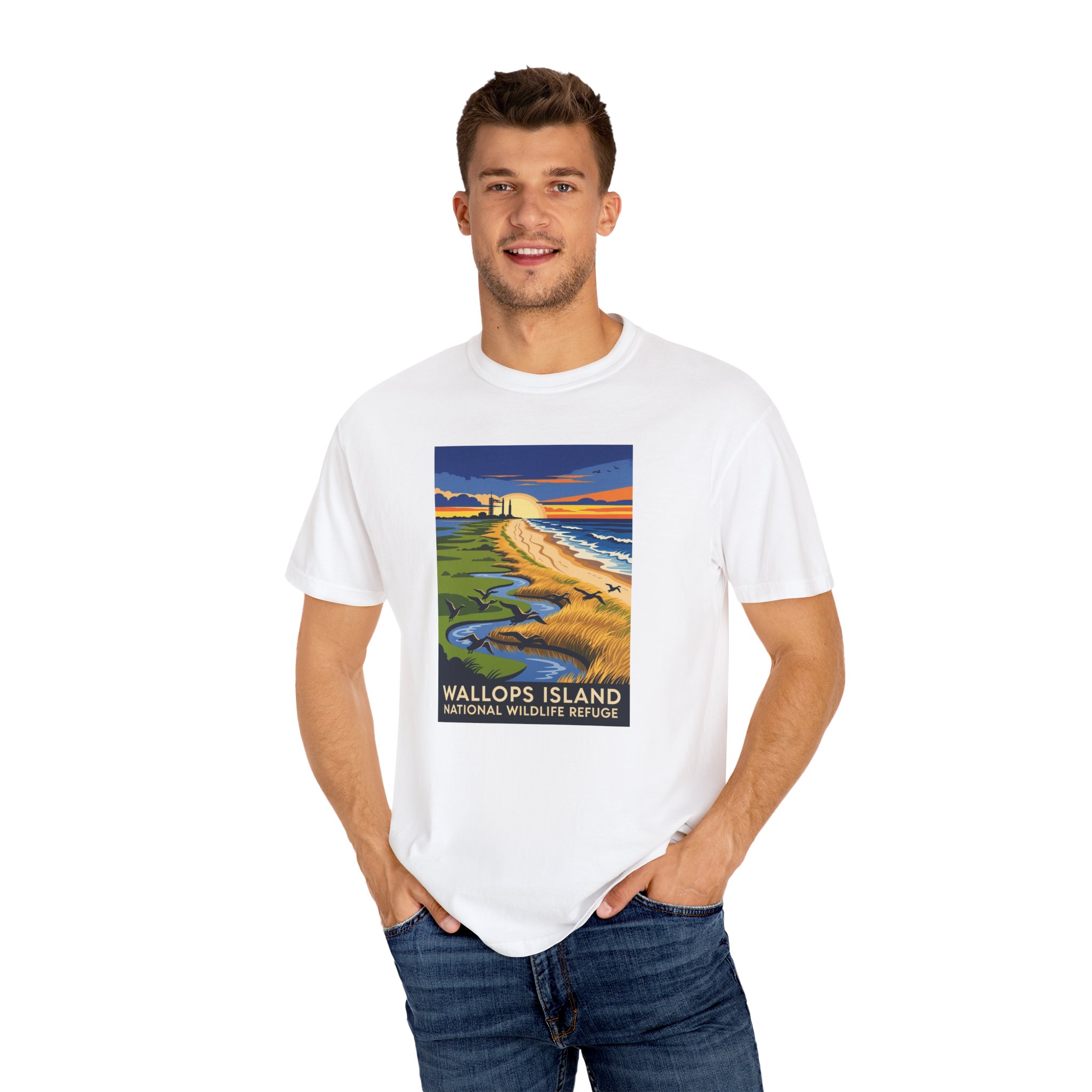 Wallops Island National Wildlife Refuge WPA Style Unisex T-shirt - Image 4