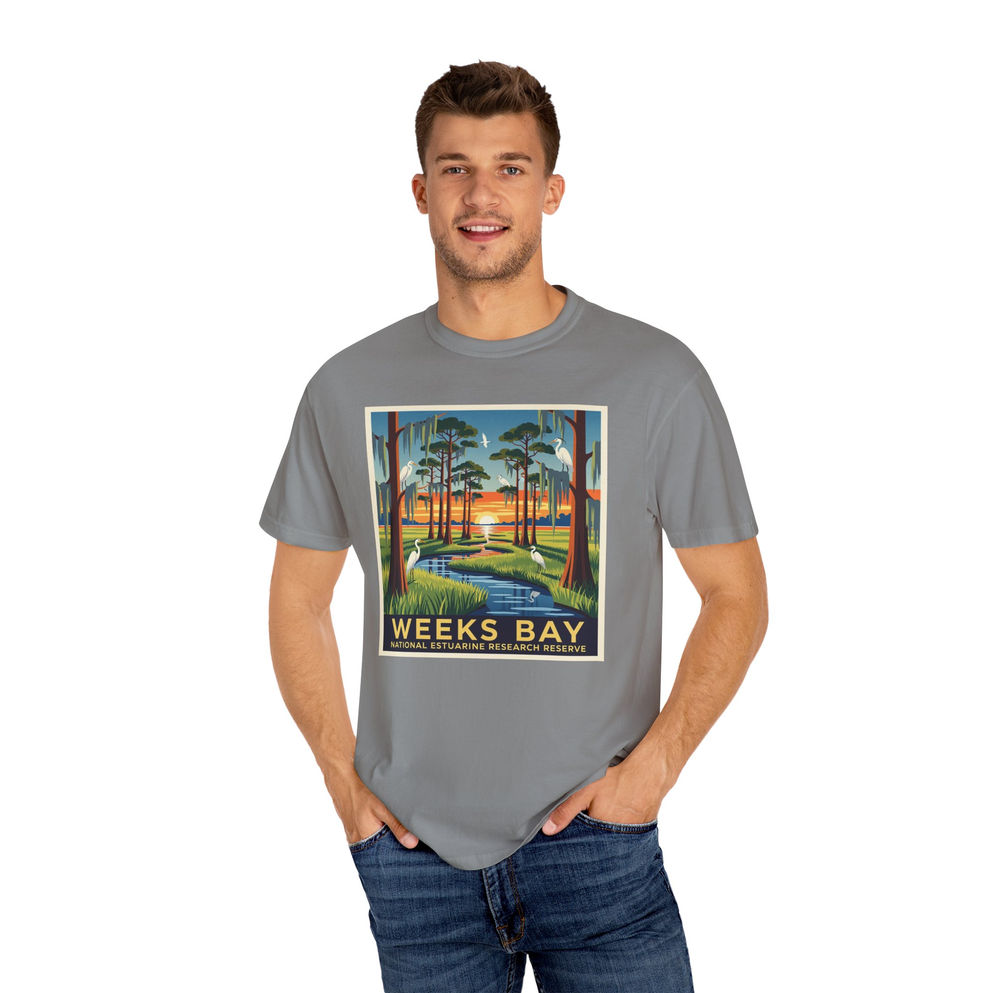 Weeks Bay National Estuarine Research Reserve WPA Style Unisex T-shirt - Image 10