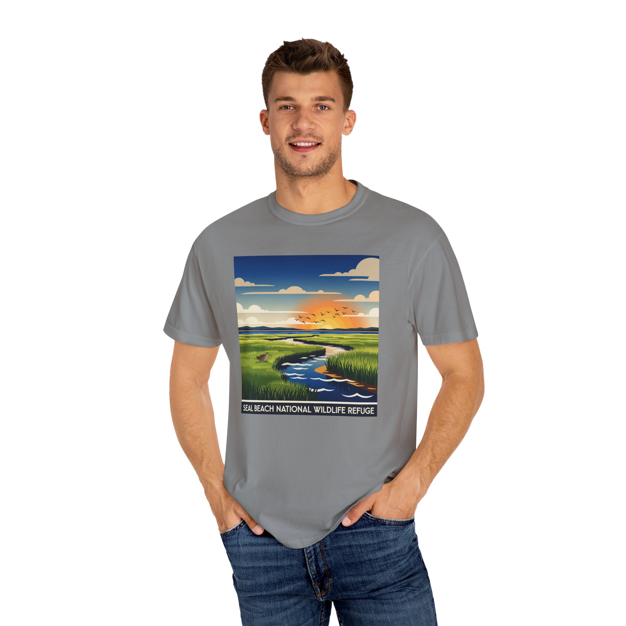 Seal Beach National Wildlife Refuge WPA Style Unisex T-shirt - Image 10